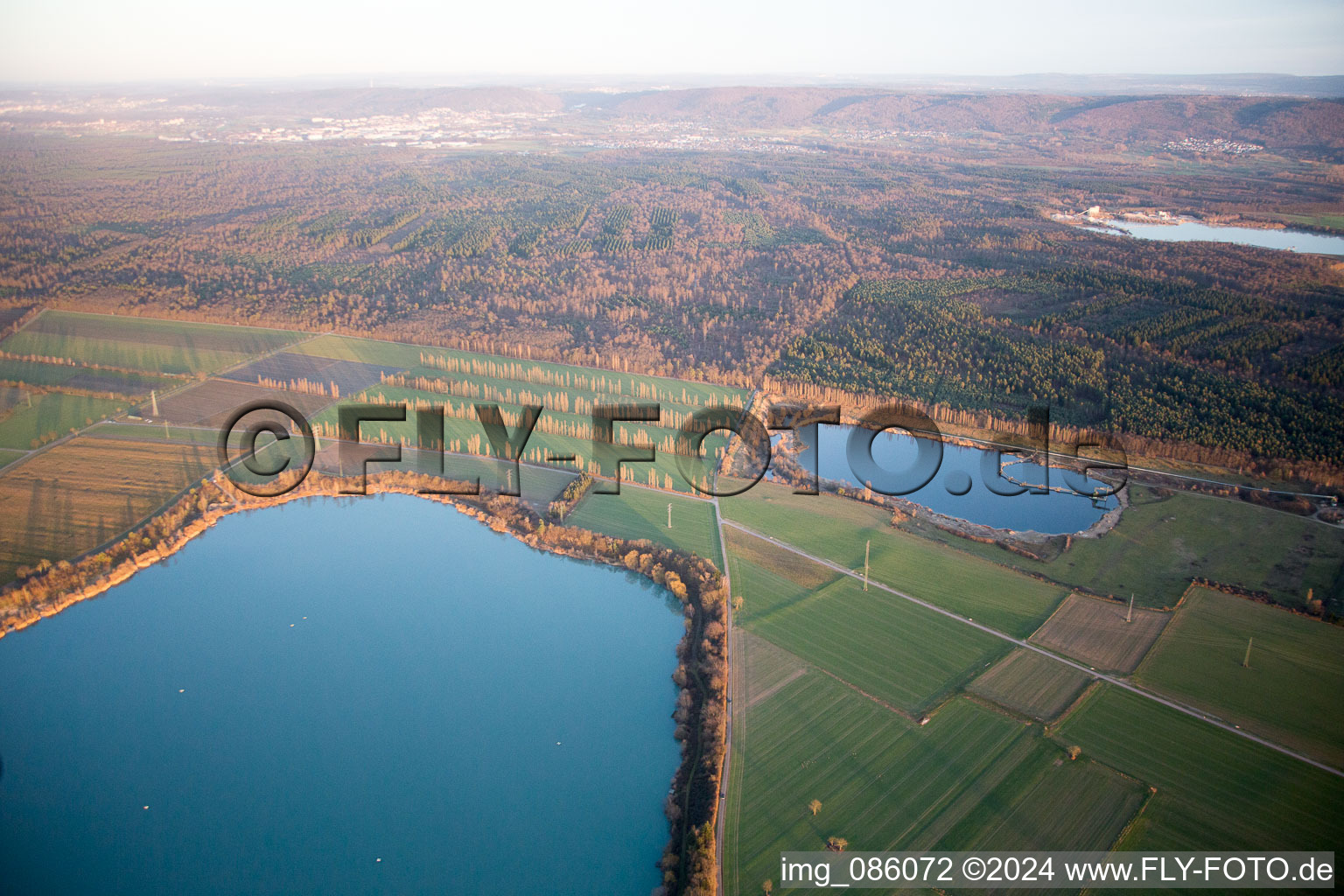 Gravel pit at Hardtwald in Durmersheim in the state Baden-Wuerttemberg, Germany