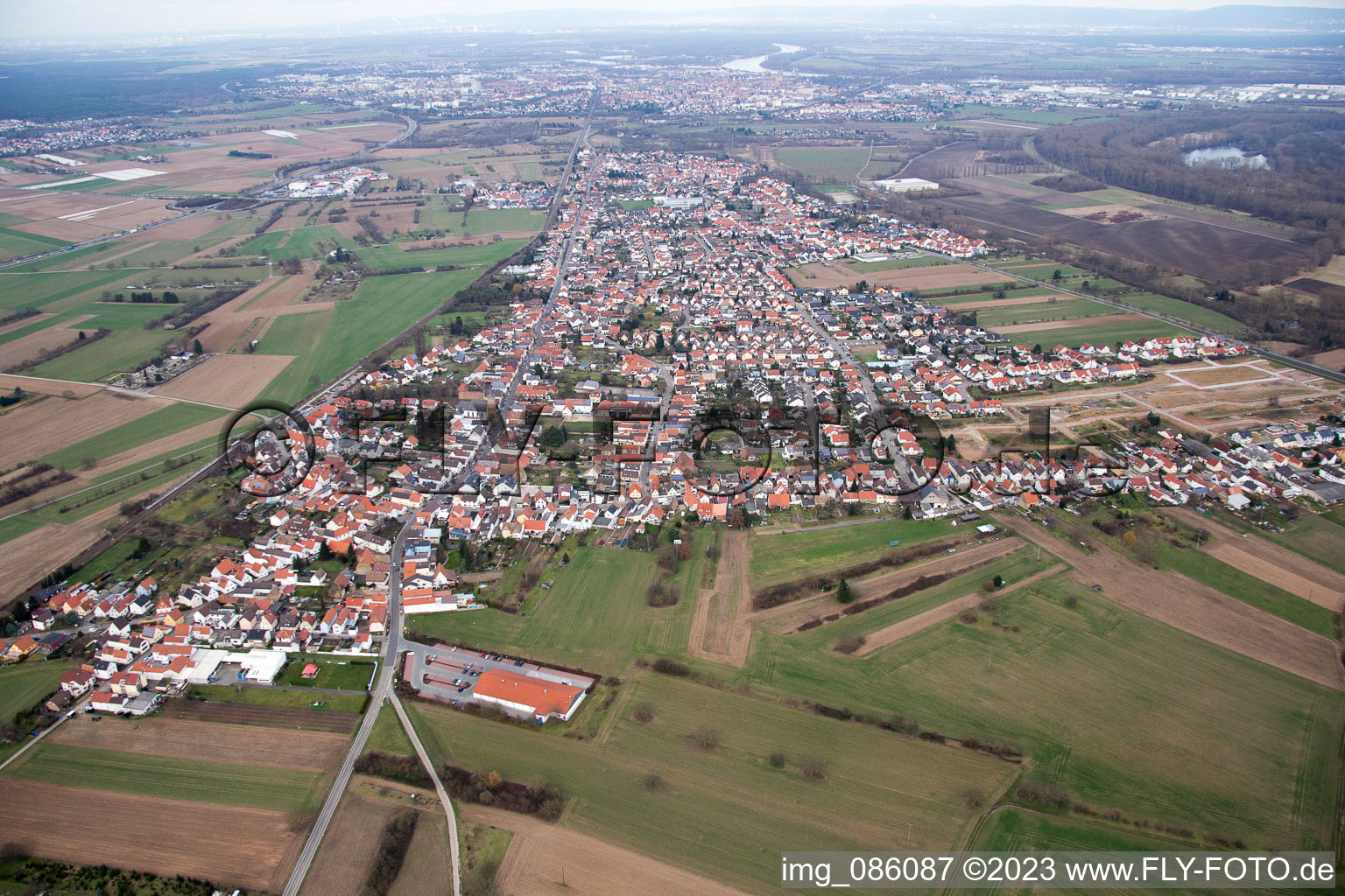 Aerial view of District Heiligenstein in Römerberg in the state Rhineland-Palatinate, Germany