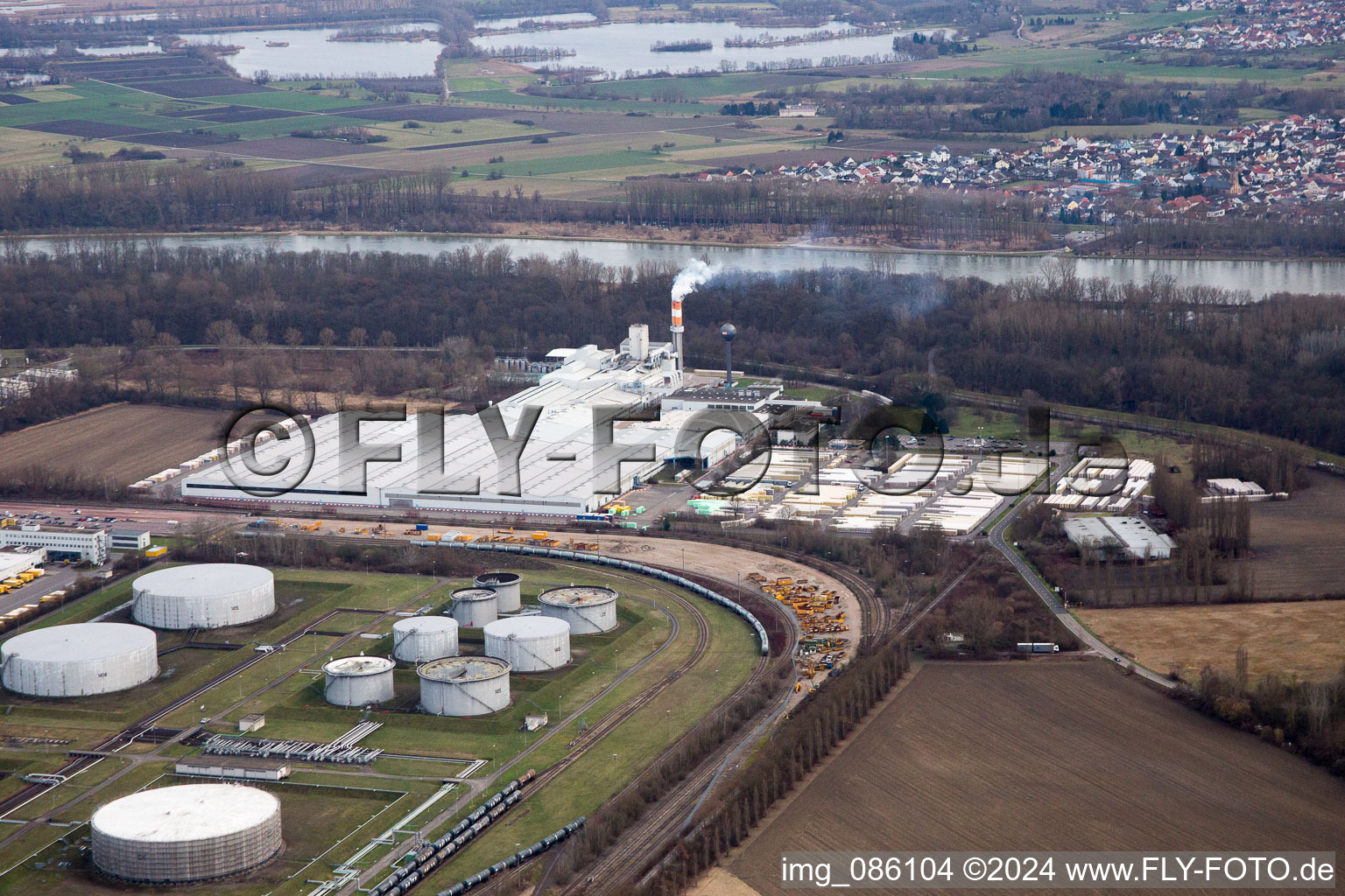 Aerial photograpy of Industrial area at the airport in Speyer in the state Rhineland-Palatinate, Germany