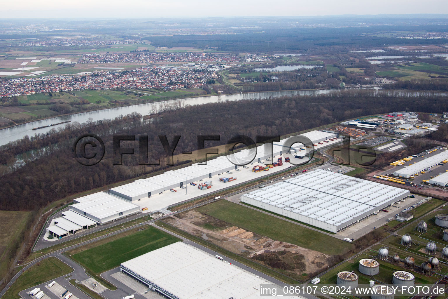 Industrial area at the airport in Speyer in the state Rhineland-Palatinate, Germany out of the air