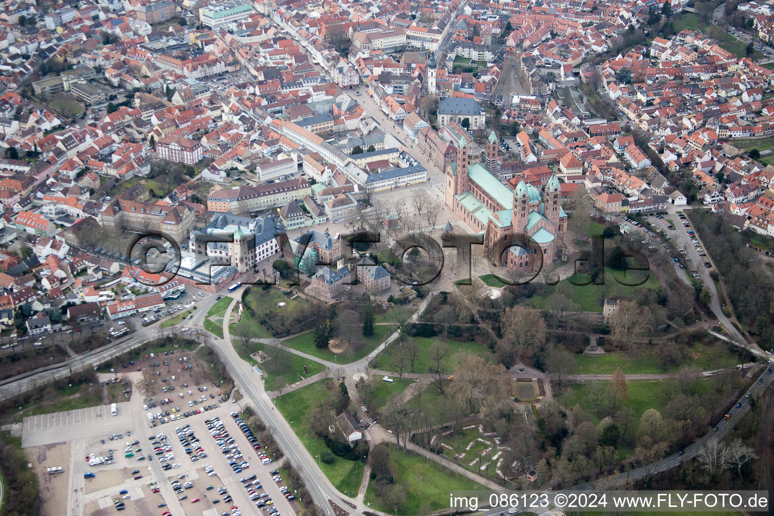 Aerial view of Cathedral in Speyer in the state Rhineland-Palatinate, Germany