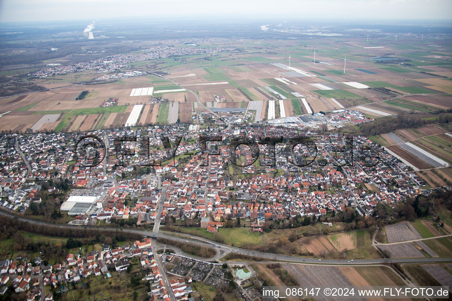 Dudenhofen in the state Rhineland-Palatinate, Germany seen from above