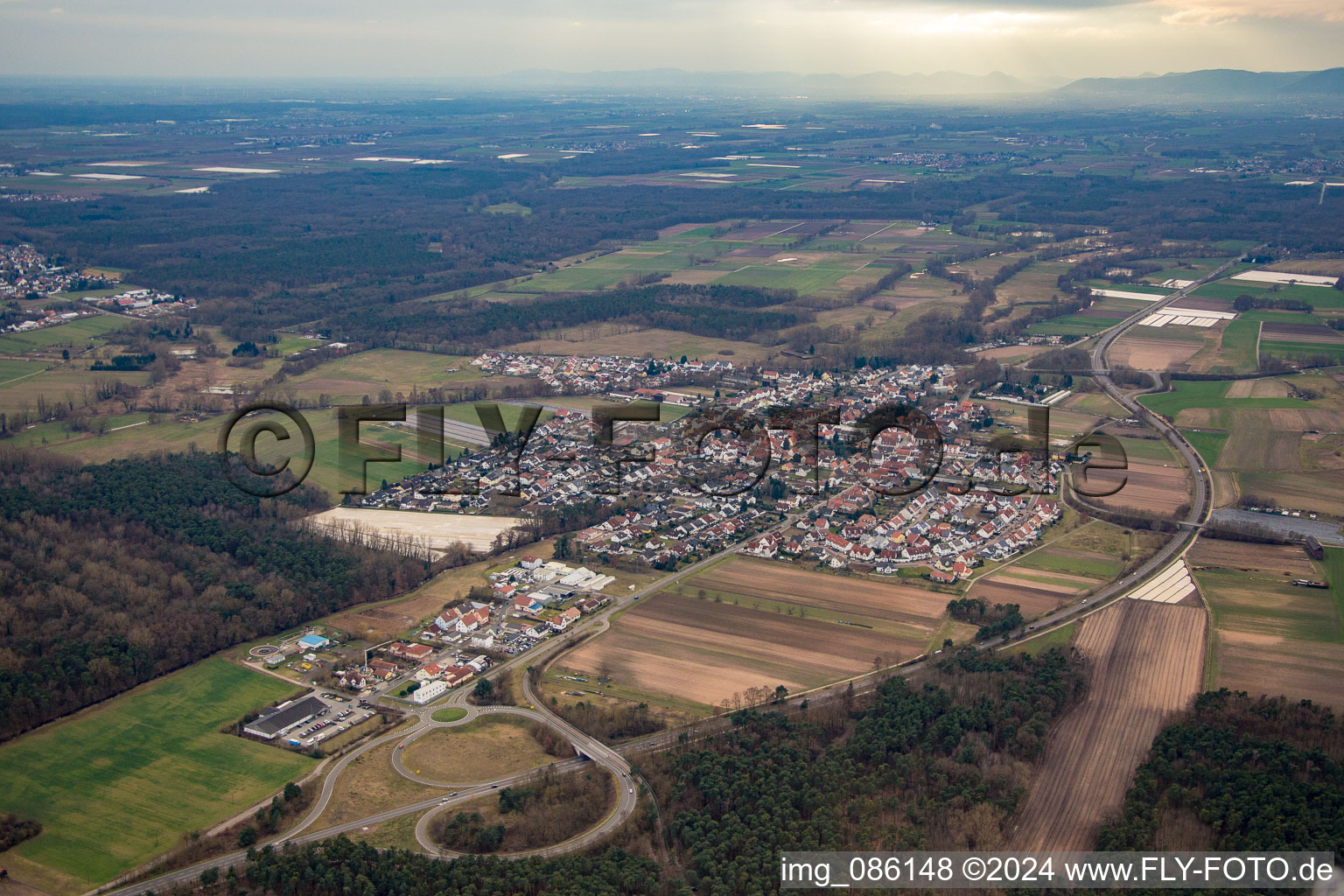 Oblique view of Hanhofen in the state Rhineland-Palatinate, Germany