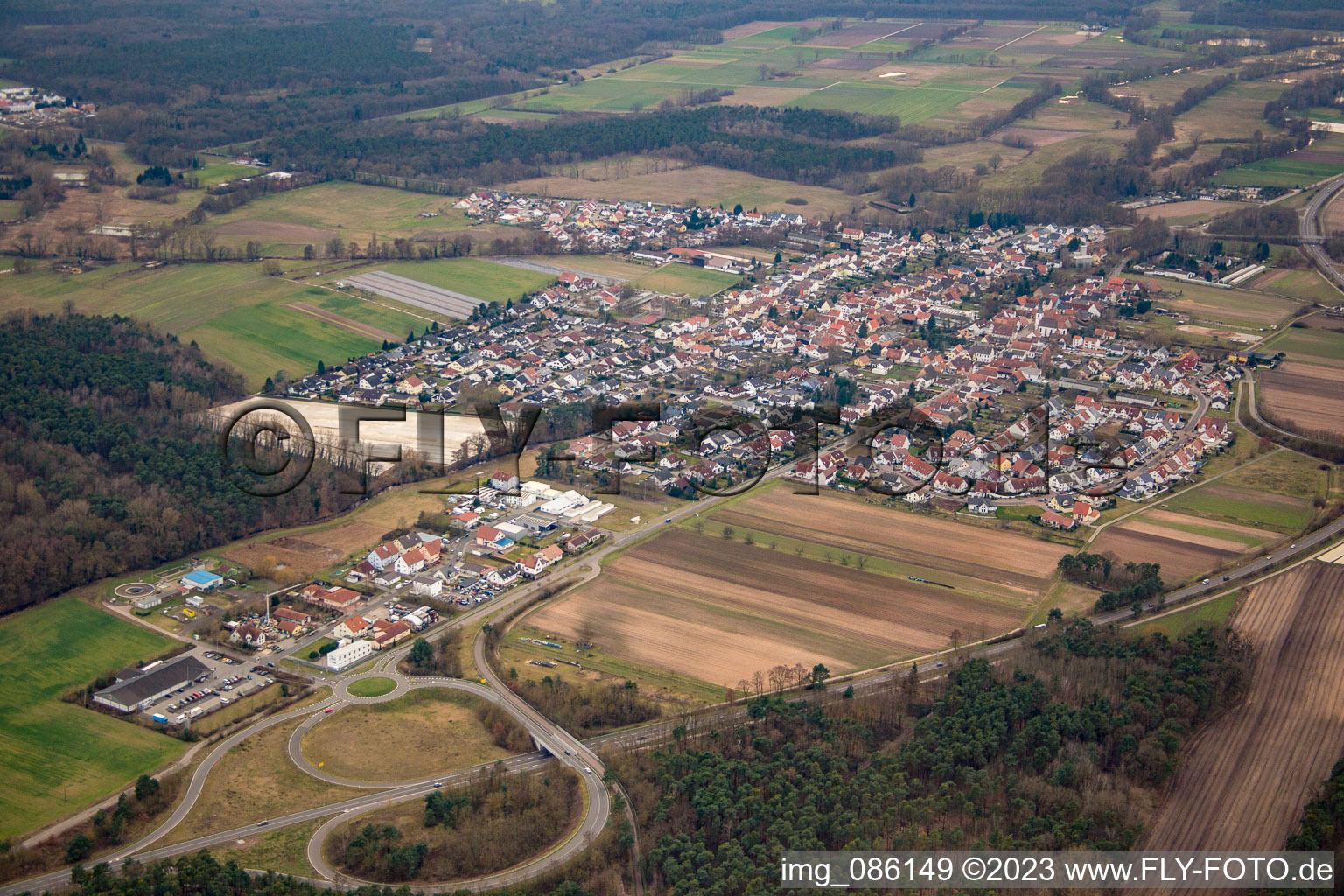 Aerial photograpy of Hanhofen in the state Rhineland-Palatinate, Germany