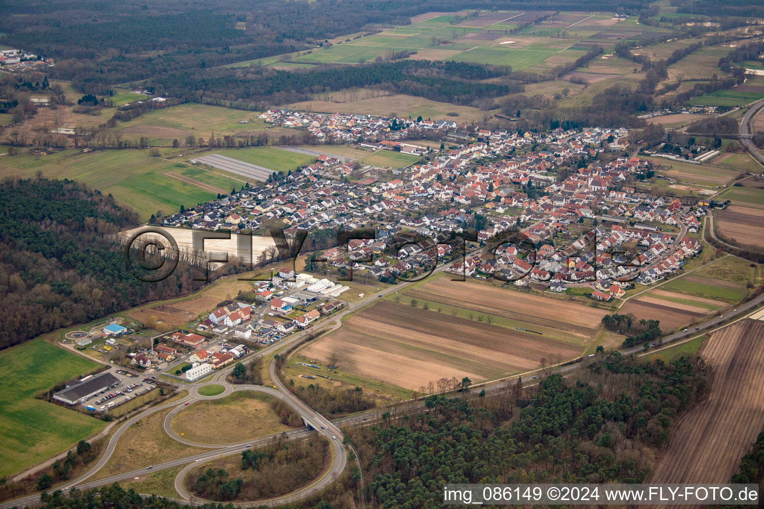 Hanhofen in the state Rhineland-Palatinate, Germany from above