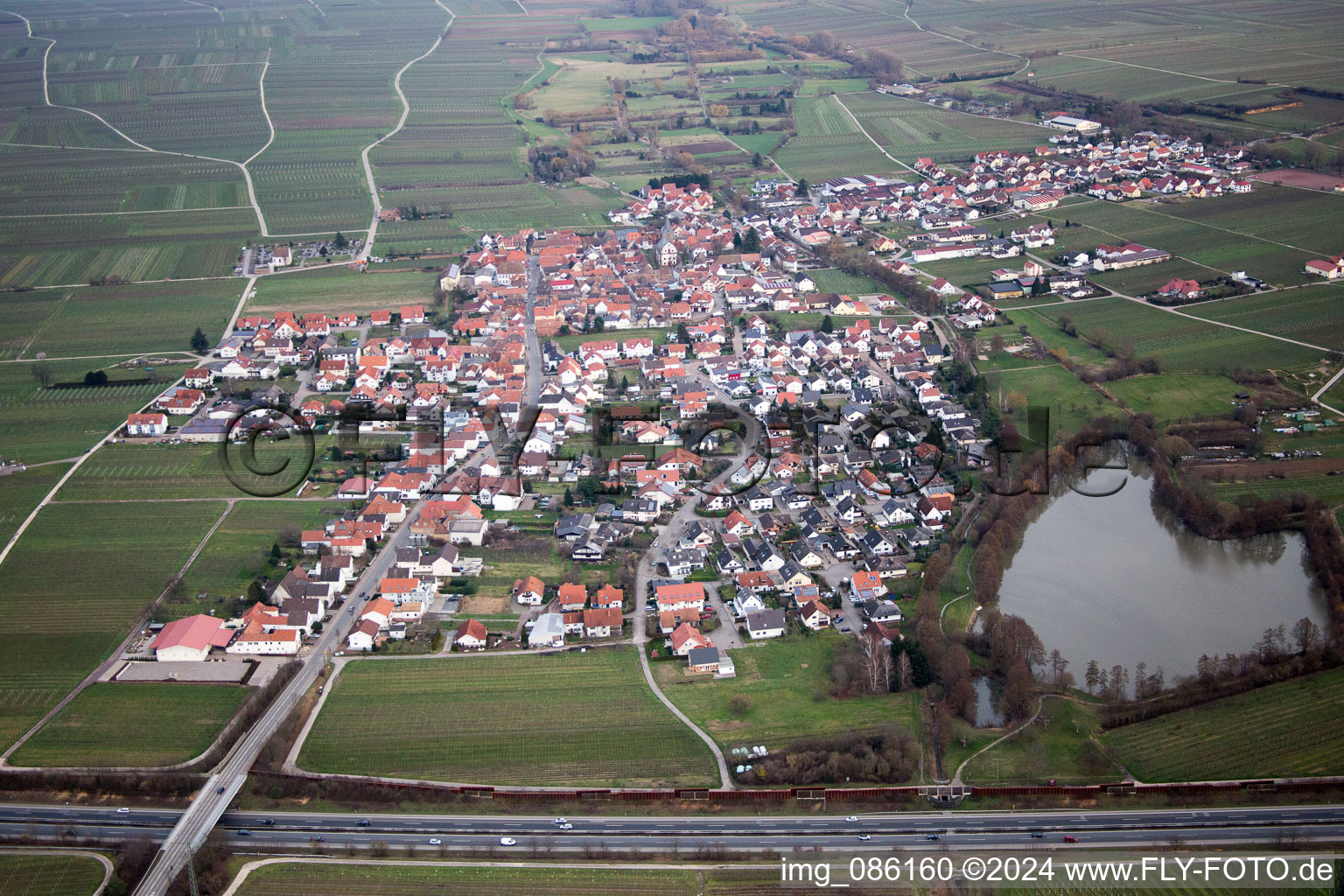 Drone recording of Kirrweiler in the state Rhineland-Palatinate, Germany