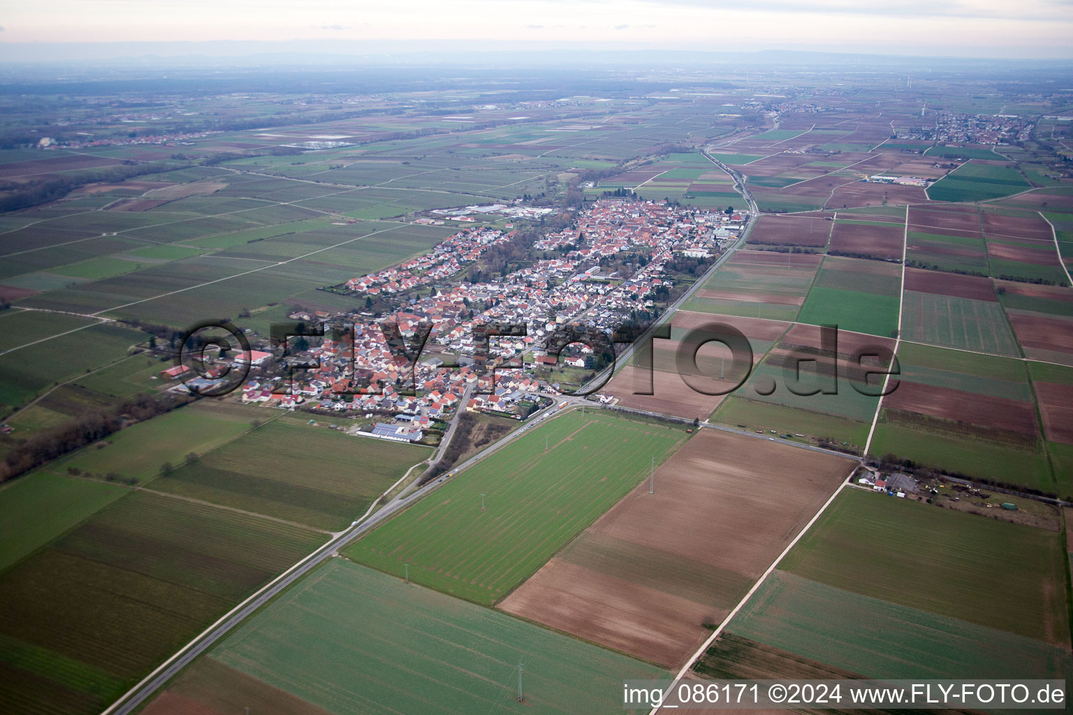 Essingen in the state Rhineland-Palatinate, Germany from the plane