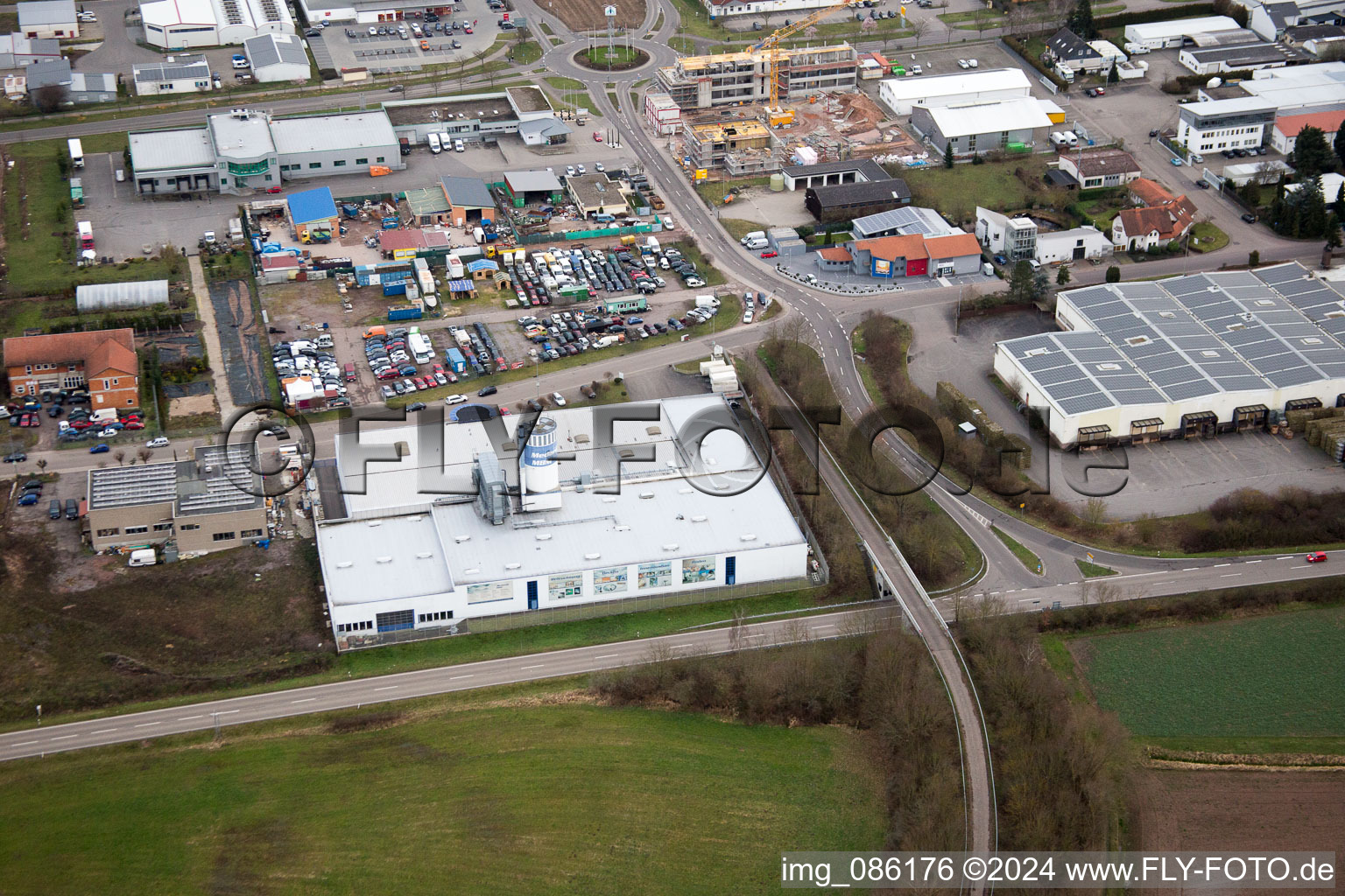 District Offenbach in Offenbach an der Queich in the state Rhineland-Palatinate, Germany from the plane