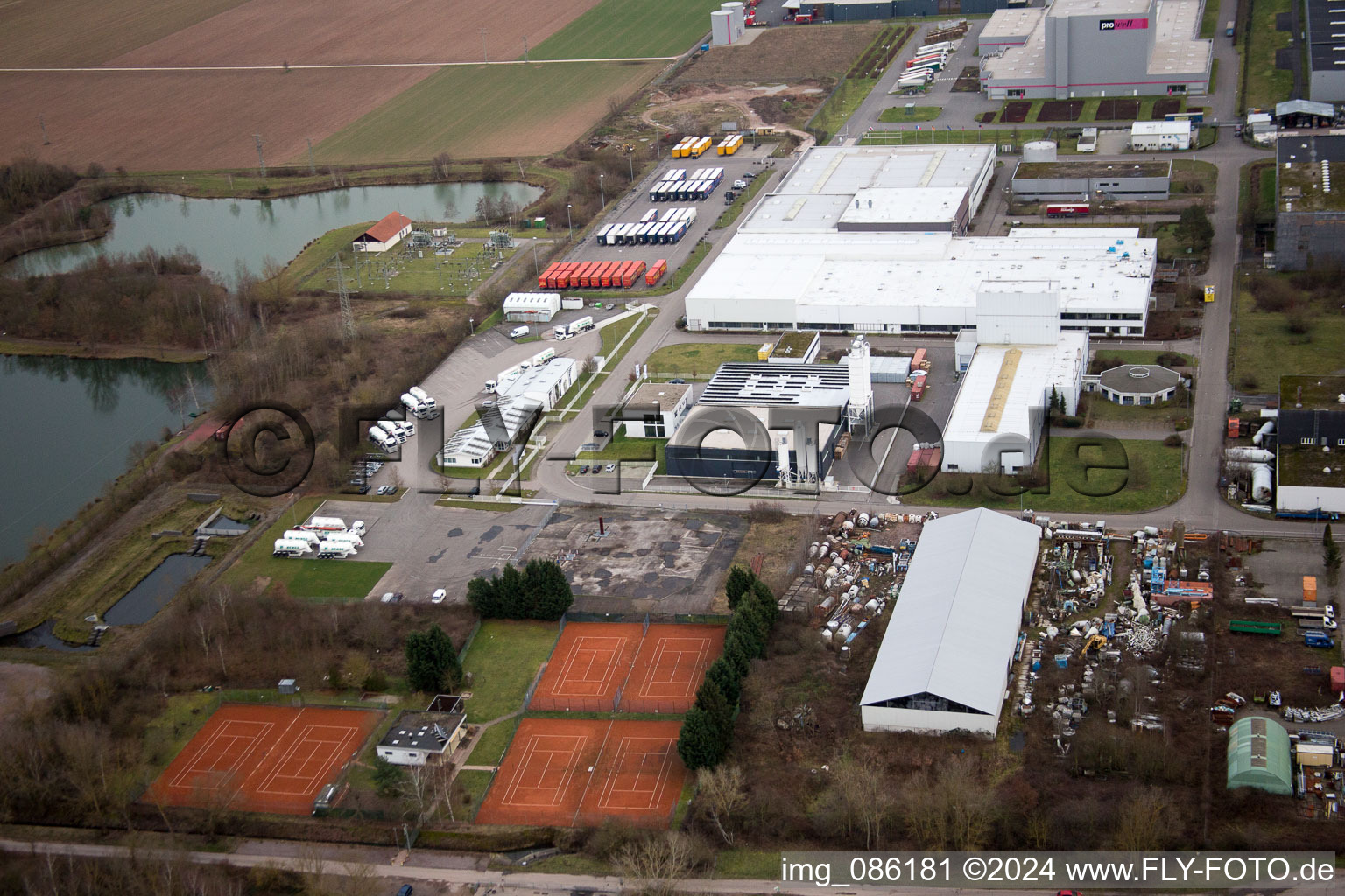 Aerial view of Industrial Estate in Offenbach an der Queich in the state Rhineland-Palatinate, Germany