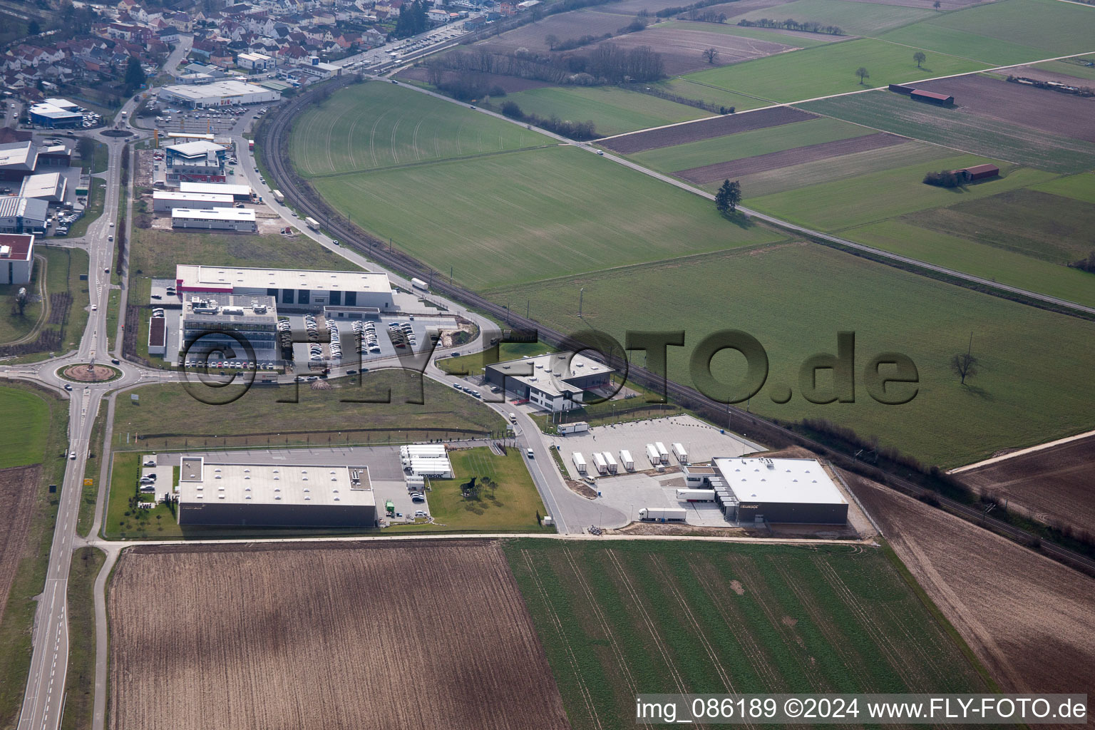 Bird's eye view of Rülzheim in the state Rhineland-Palatinate, Germany