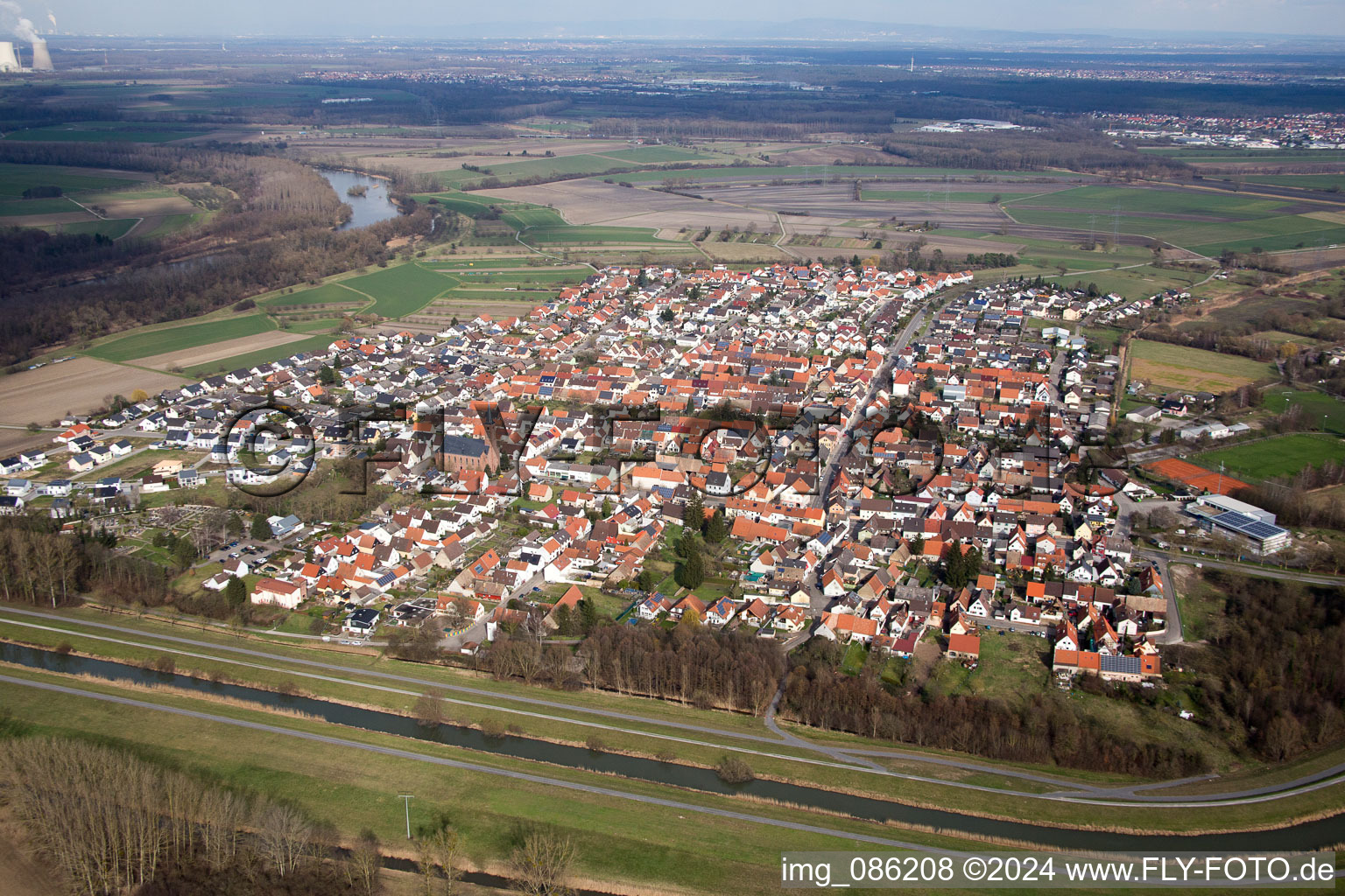 Aerial view of District Rußheim in Dettenheim in the state Baden-Wuerttemberg, Germany