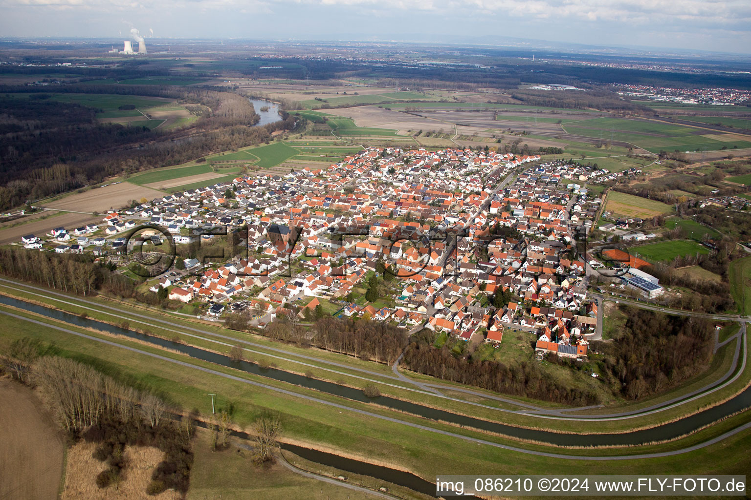 Oblique view of District Rußheim in Dettenheim in the state Baden-Wuerttemberg, Germany