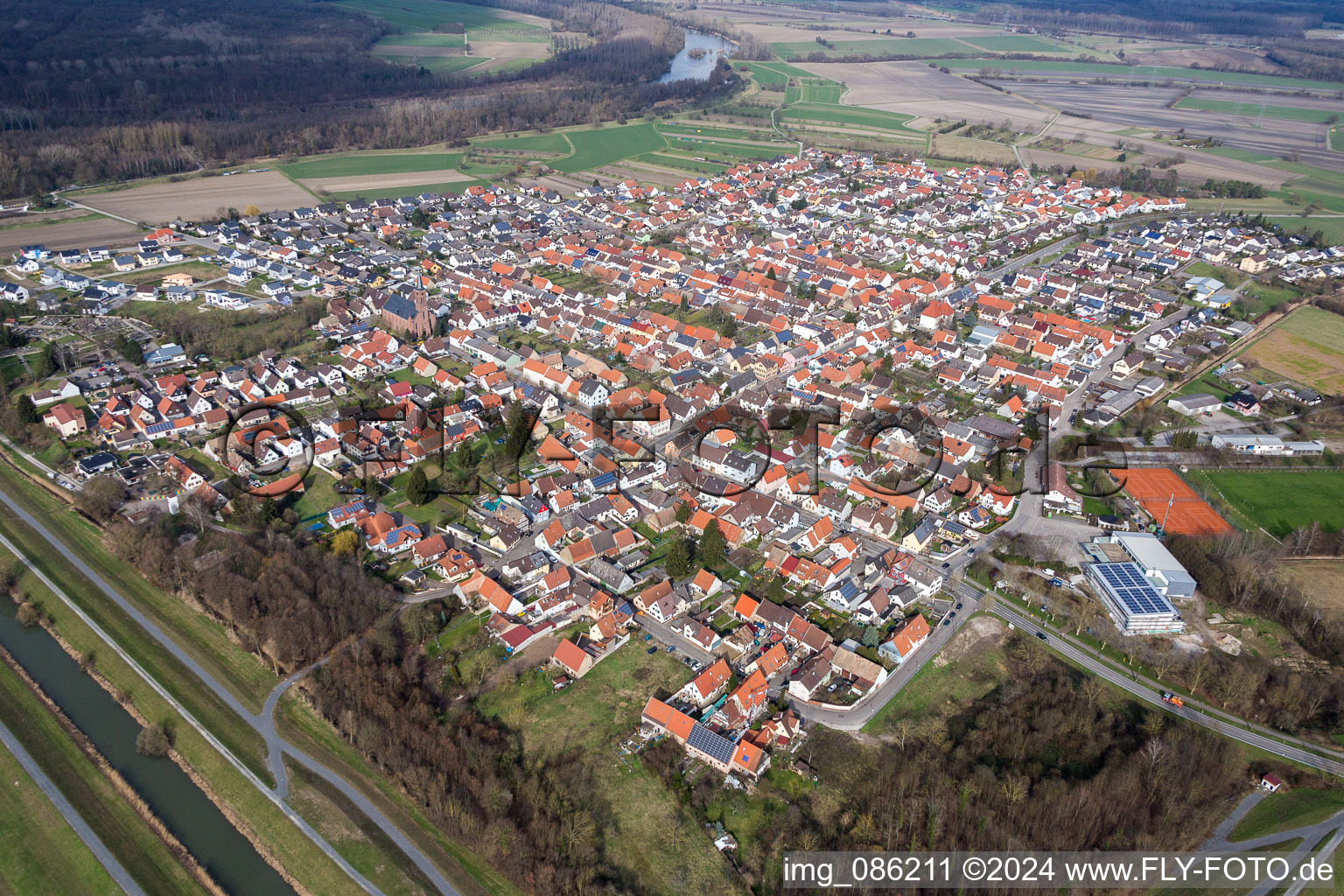 Village view in the district Russheim in Dettenheim in the state Baden-Wurttemberg, Germany