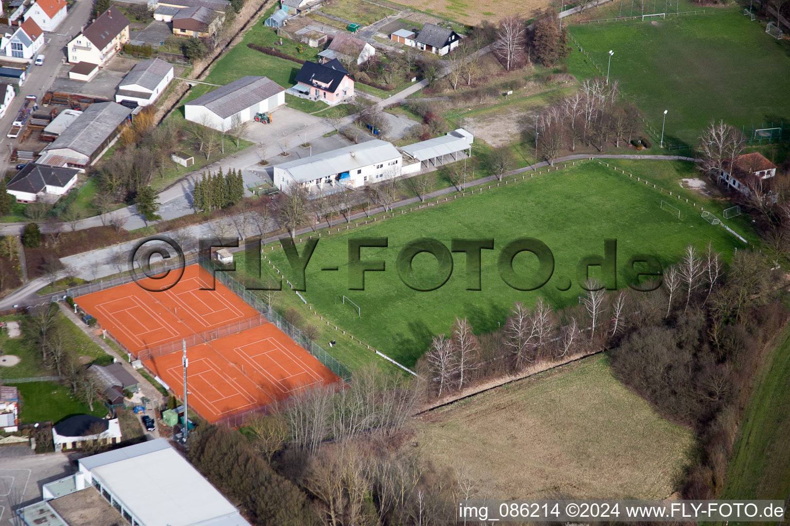 Aerial view of TC SW Russheim in the district Rußheim in Dettenheim in the state Baden-Wuerttemberg, Germany