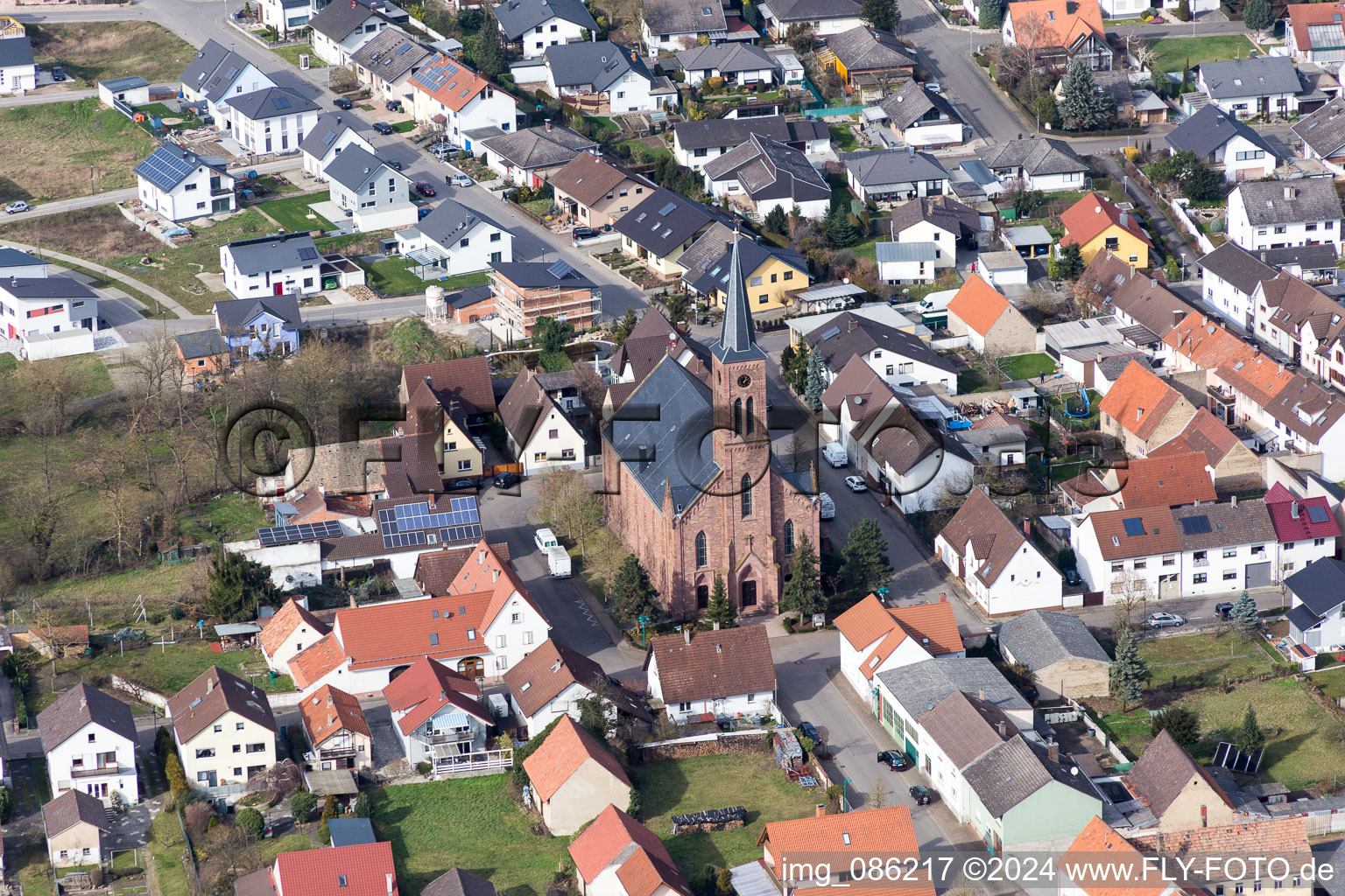 Building evangelic Church Russheim in the district Russheim in Dettenheim in the state Baden-Wurttemberg, Germany