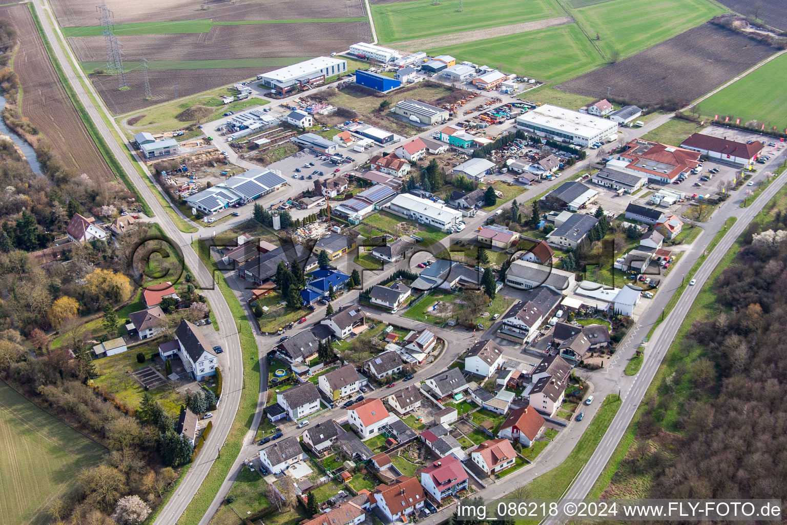 Commercial area Gewerbering in the district Rußheim in Dettenheim in the state Baden-Wuerttemberg, Germany