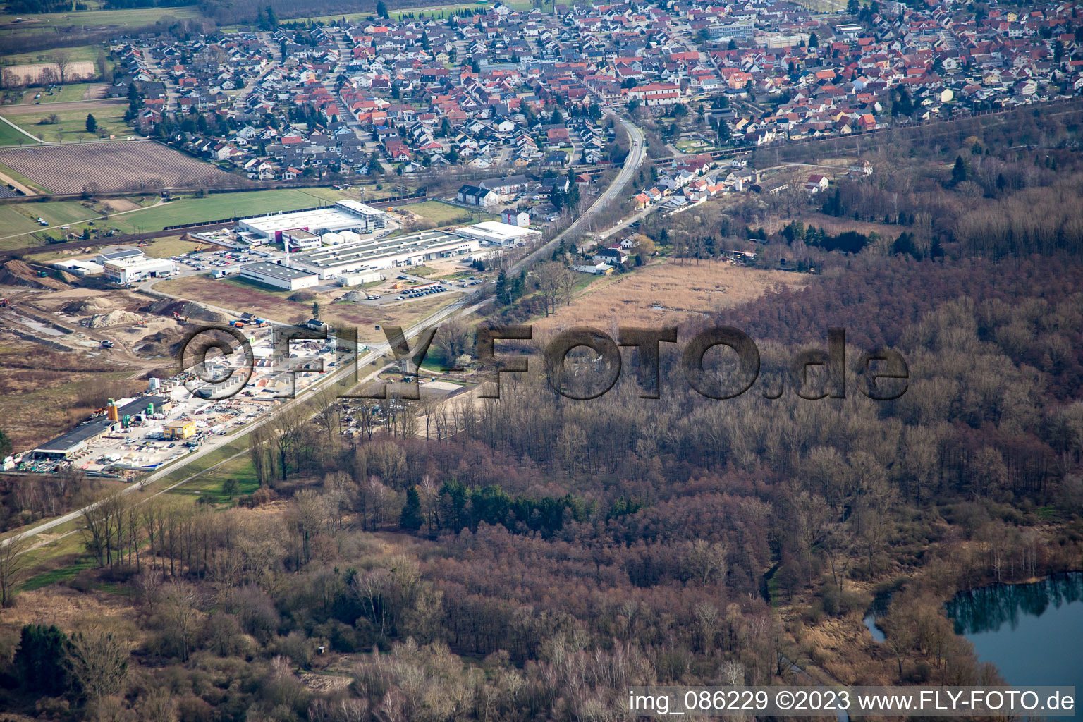 Oblique view of Garden gravel in the district Neudorf in Graben-Neudorf in the state Baden-Wuerttemberg, Germany