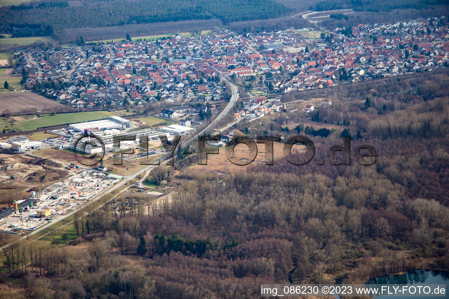 Garden gravel in the district Neudorf in Graben-Neudorf in the state Baden-Wuerttemberg, Germany from above