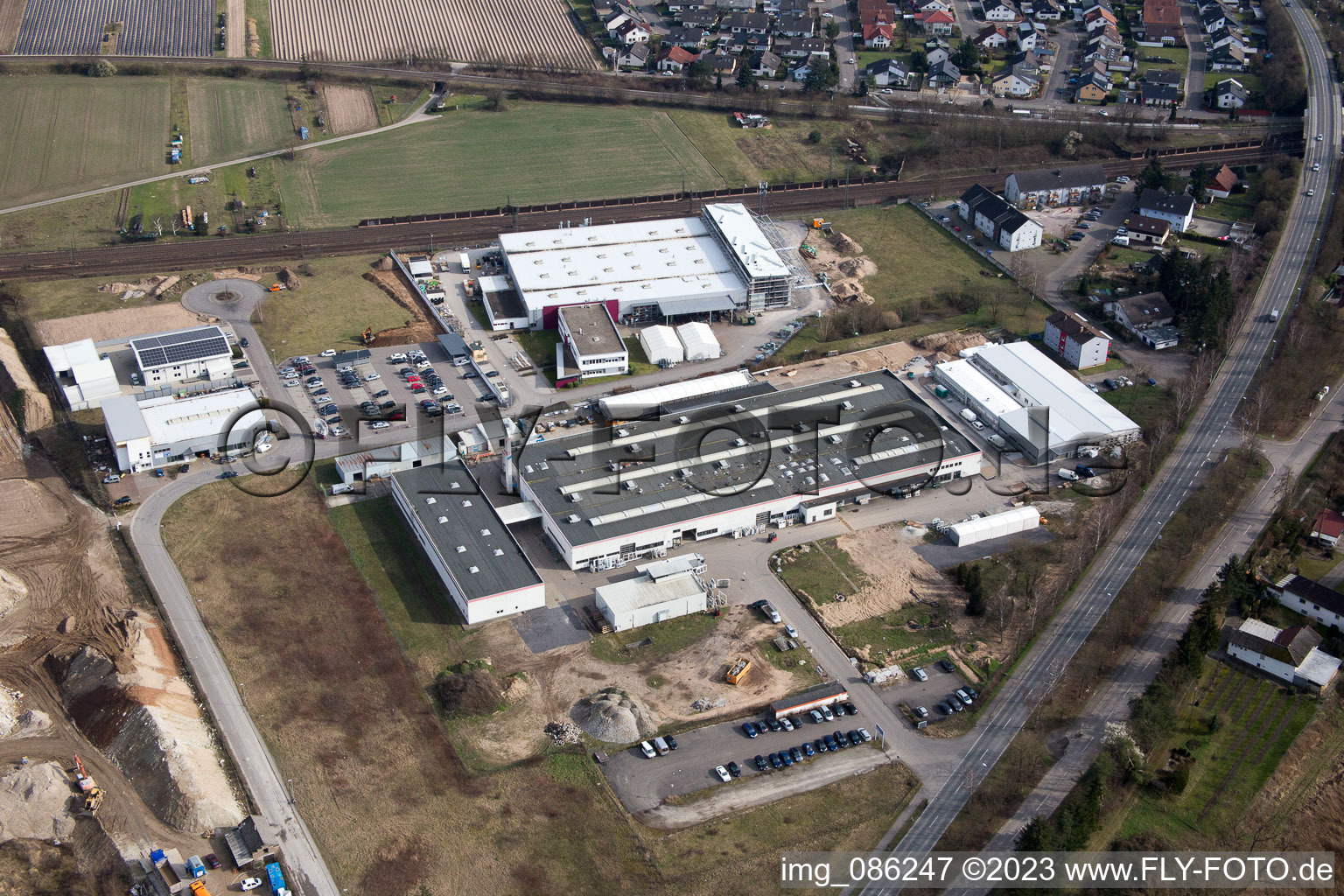 Aerial photograpy of Siemensstr industrial estate in the district Neudorf in Graben-Neudorf in the state Baden-Wuerttemberg, Germany