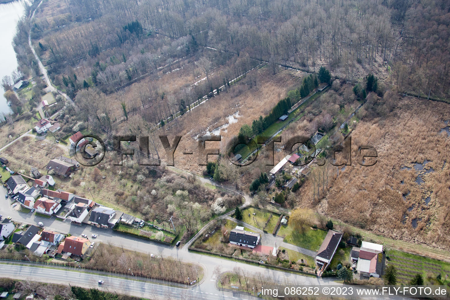 Aerial view of At Bruhrain in the district Neudorf in Graben-Neudorf in the state Baden-Wuerttemberg, Germany