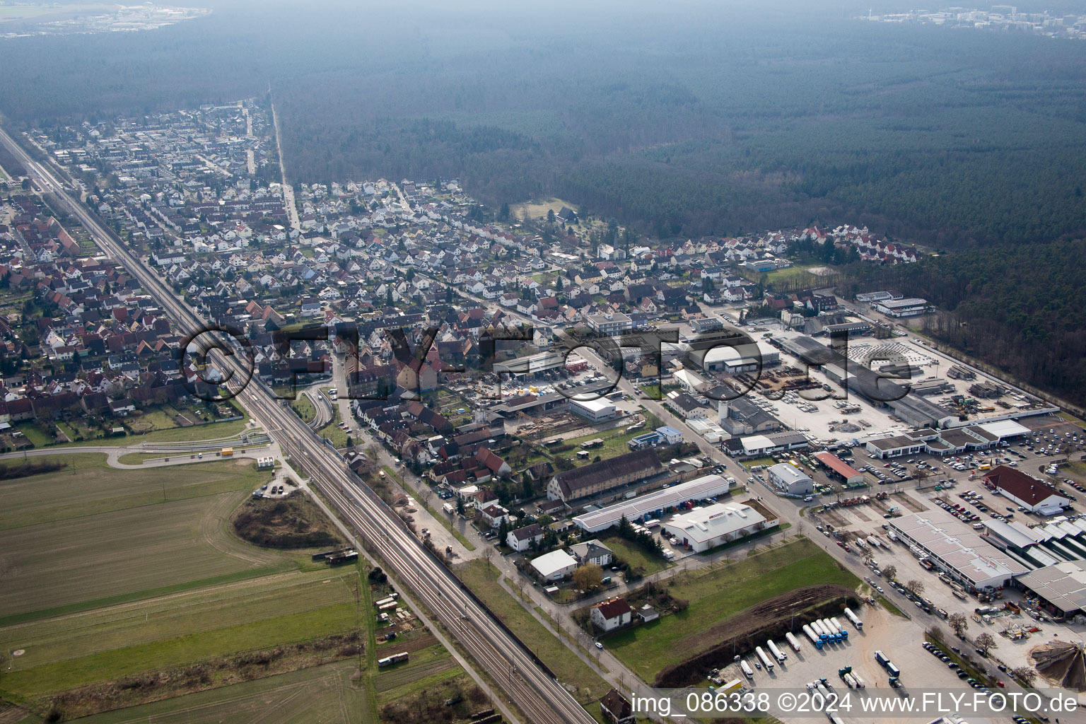 District Friedrichstal in Stutensee in the state Baden-Wuerttemberg, Germany from above