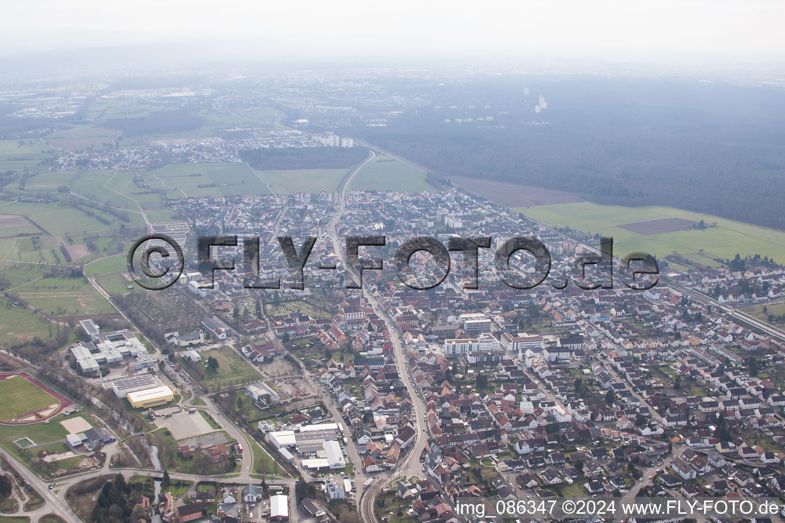 District Blankenloch in Stutensee in the state Baden-Wuerttemberg, Germany seen from above