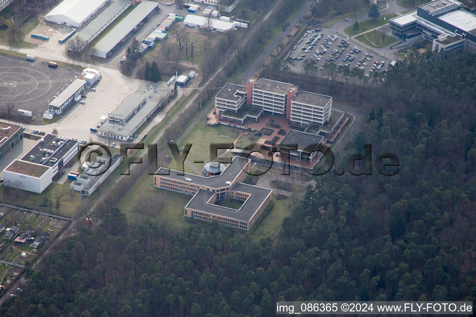 Aerial view of District Waldstadt in Karlsruhe in the state Baden-Wuerttemberg, Germany