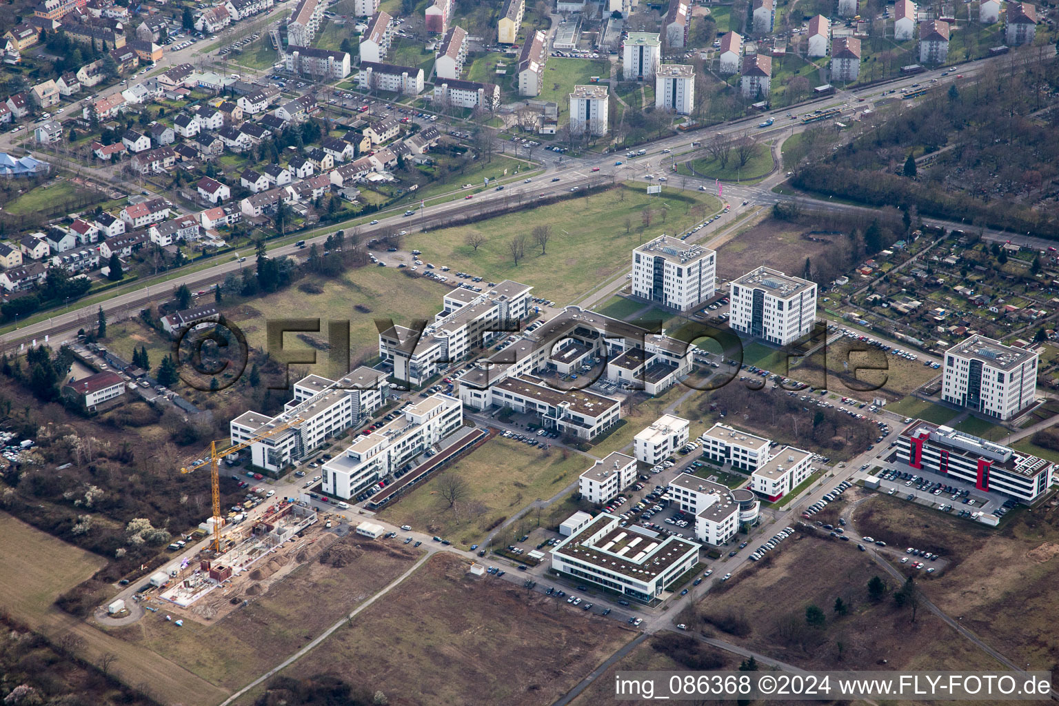 District Rintheim in Karlsruhe in the state Baden-Wuerttemberg, Germany from above