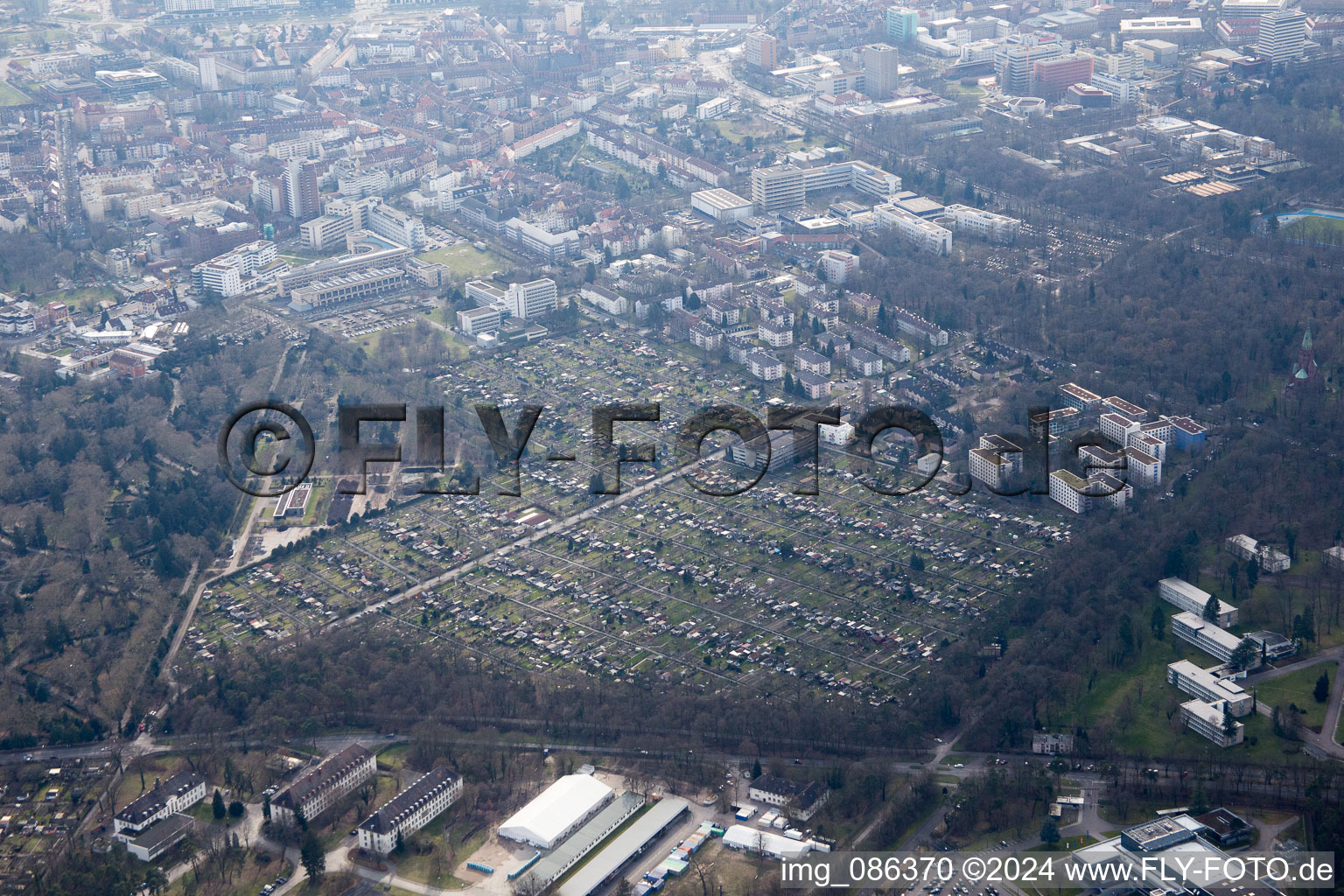 Drone recording of District Oststadt in Karlsruhe in the state Baden-Wuerttemberg, Germany