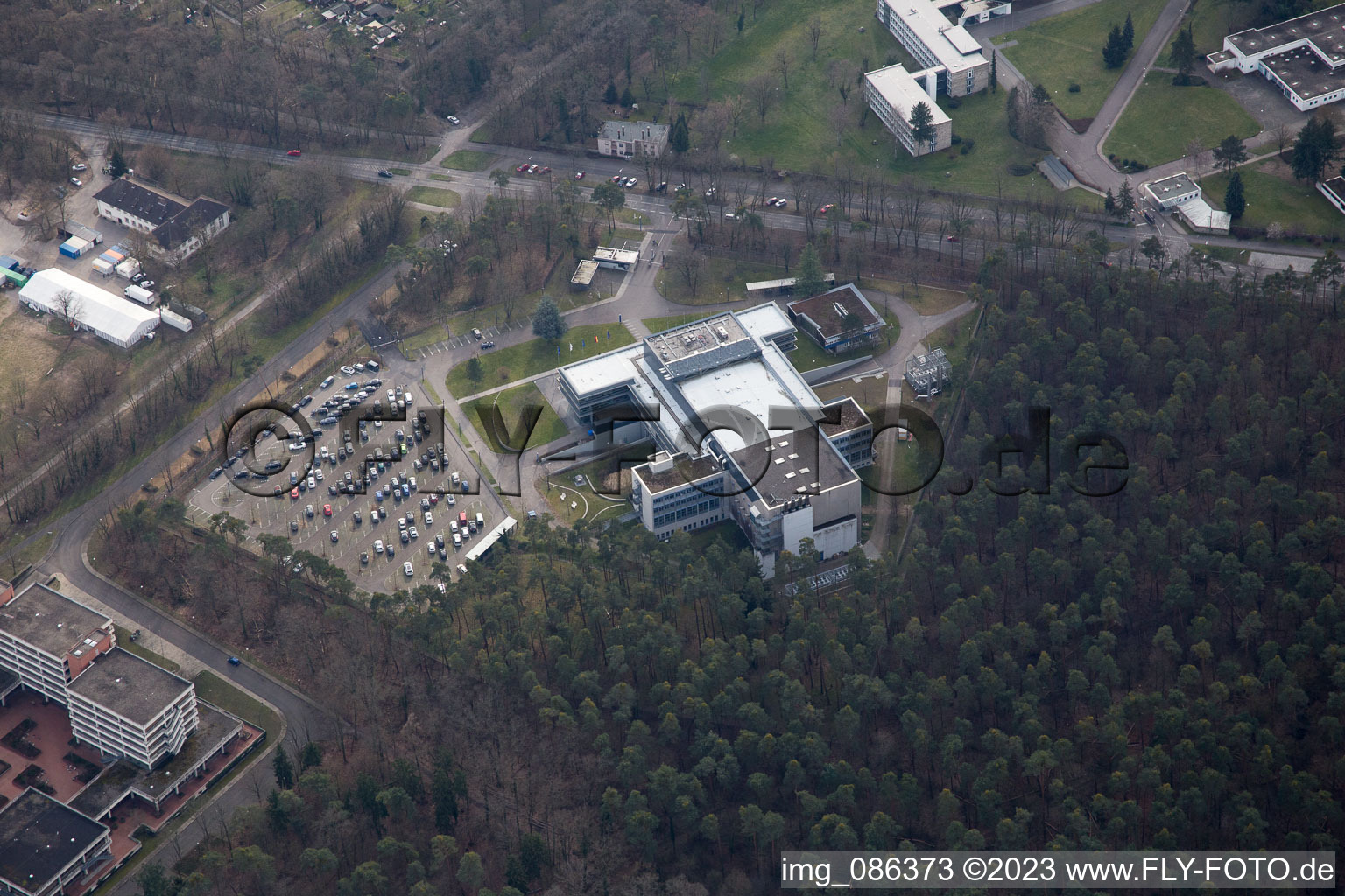 Aerial photograpy of District Waldstadt in Karlsruhe in the state Baden-Wuerttemberg, Germany