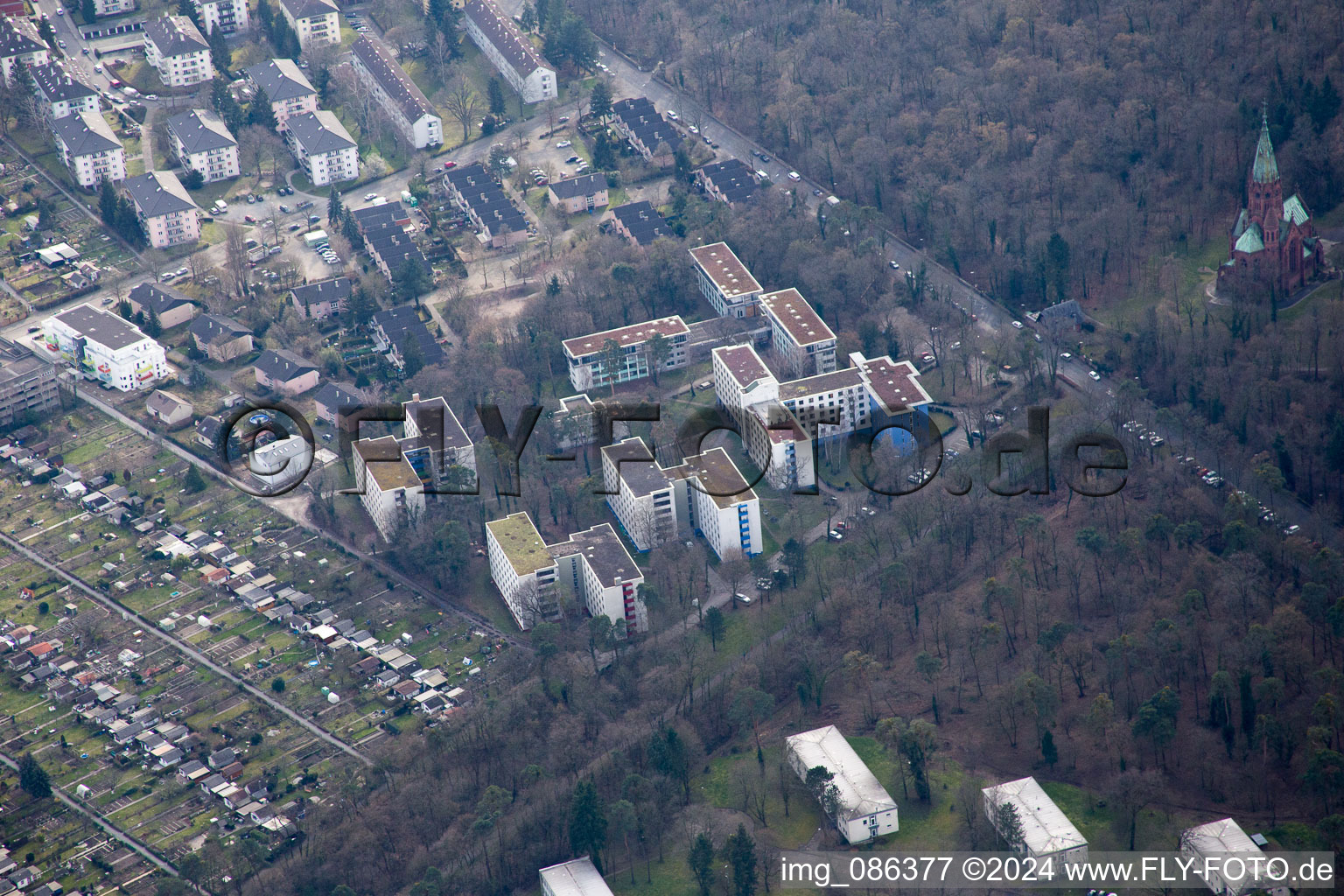 District Oststadt in Karlsruhe in the state Baden-Wuerttemberg, Germany seen from a drone