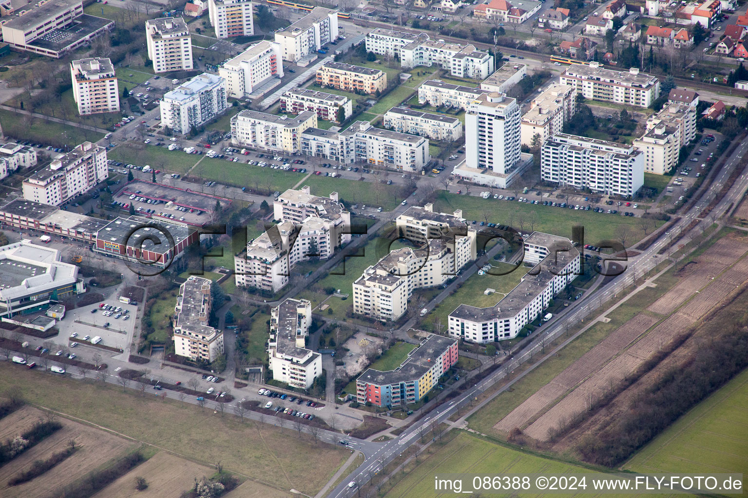 District Neureut in Karlsruhe in the state Baden-Wuerttemberg, Germany out of the air