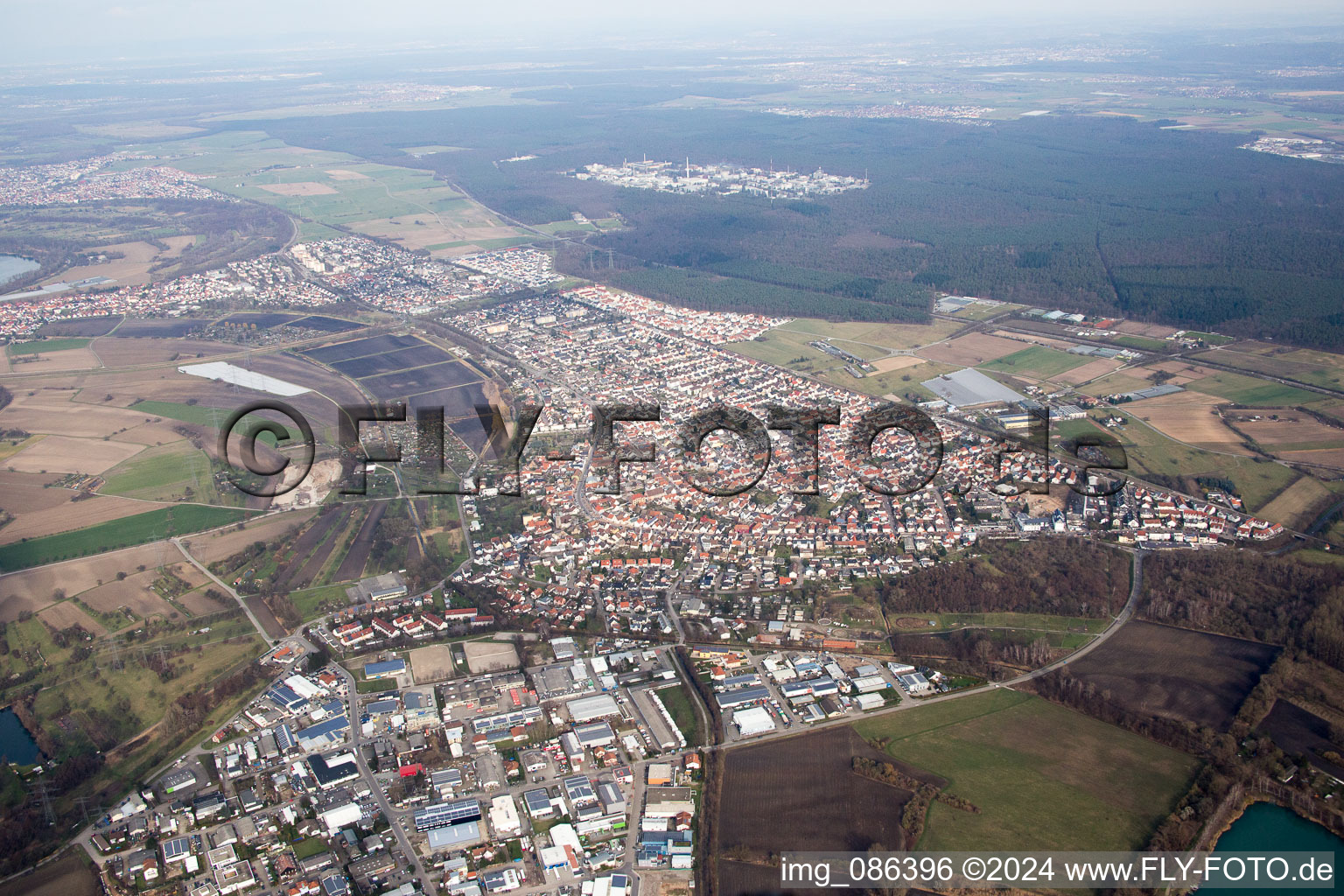 Drone recording of District Neureut in Karlsruhe in the state Baden-Wuerttemberg, Germany