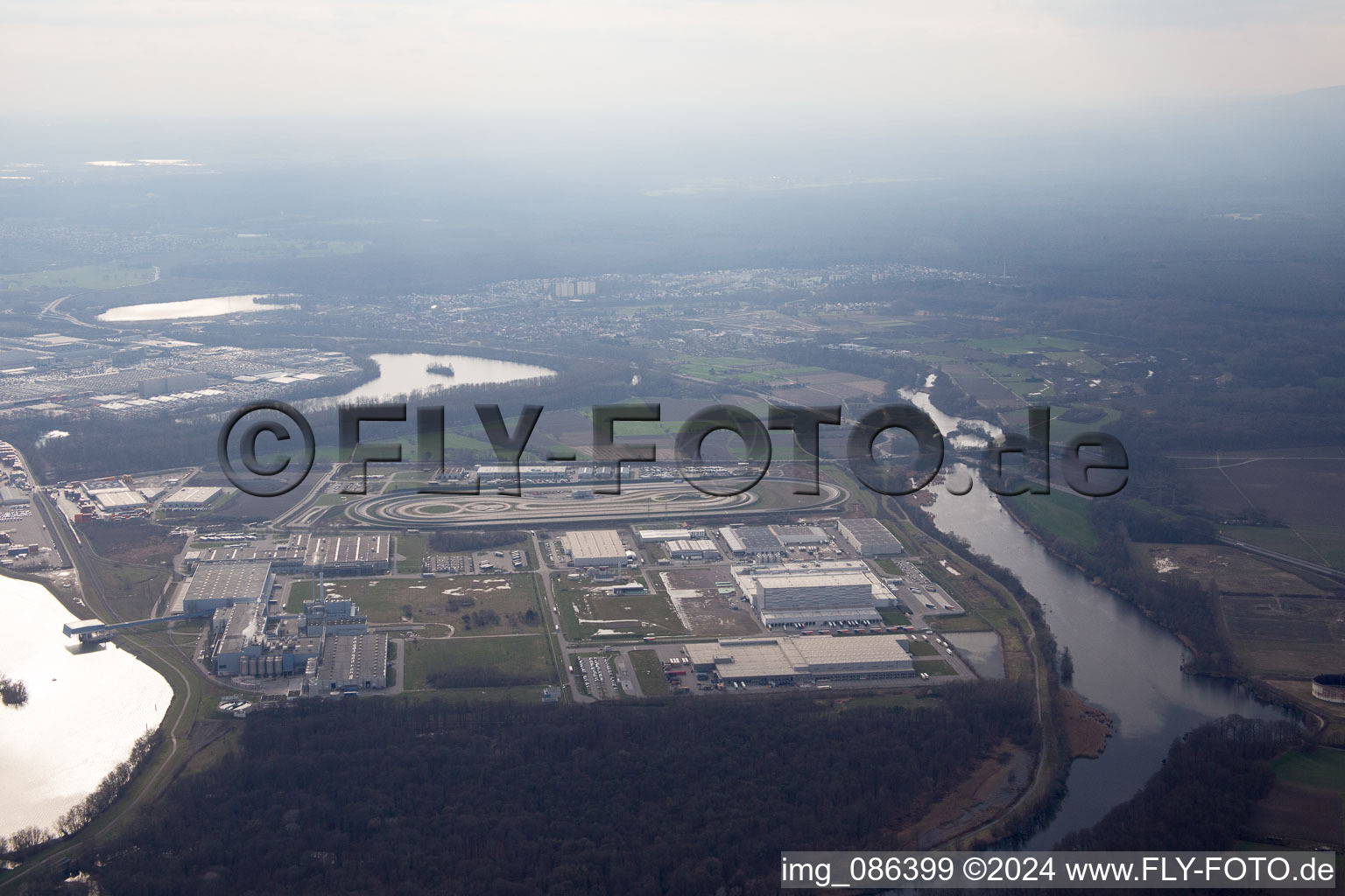 Aerial photograpy of Oberwald industrial area from the northeast in Wörth am Rhein in the state Rhineland-Palatinate, Germany