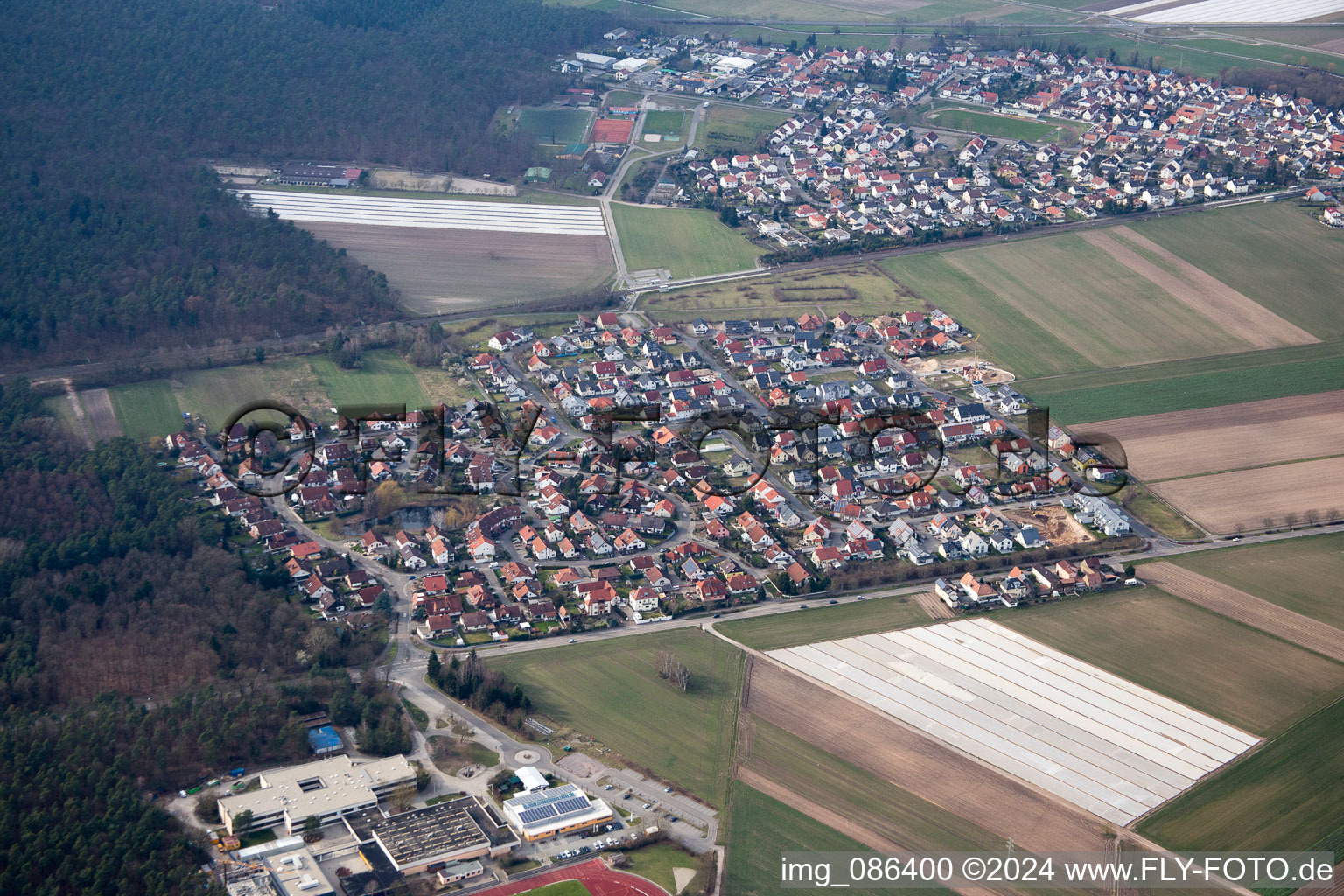 Rheinzabern in the state Rhineland-Palatinate, Germany seen from a drone