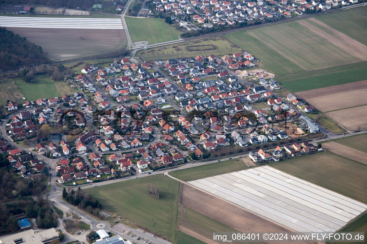 Aerial view of Rheinzabern in the state Rhineland-Palatinate, Germany