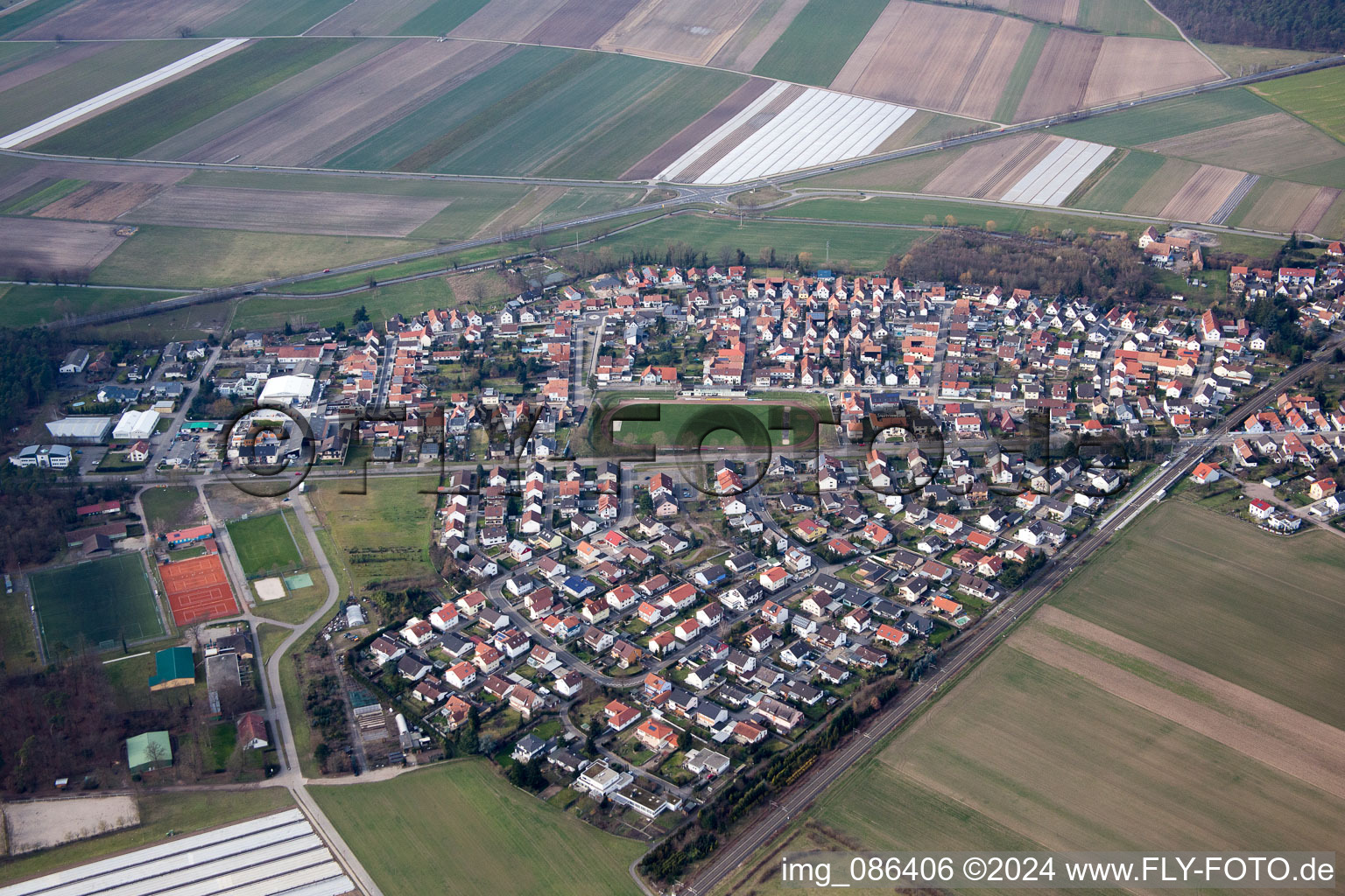 Oblique view of Rheinzabern in the state Rhineland-Palatinate, Germany