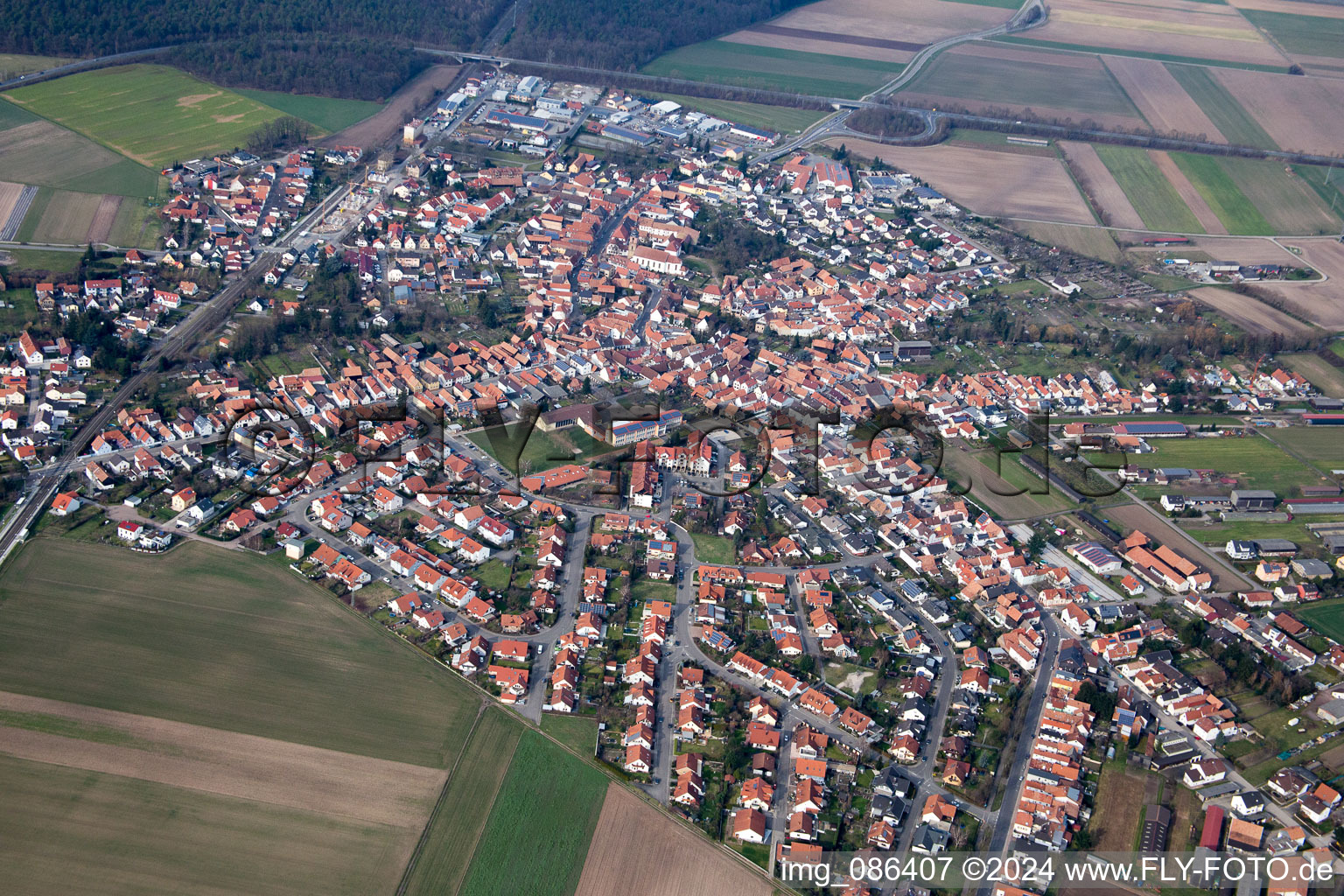 Rheinzabern in the state Rhineland-Palatinate, Germany from above