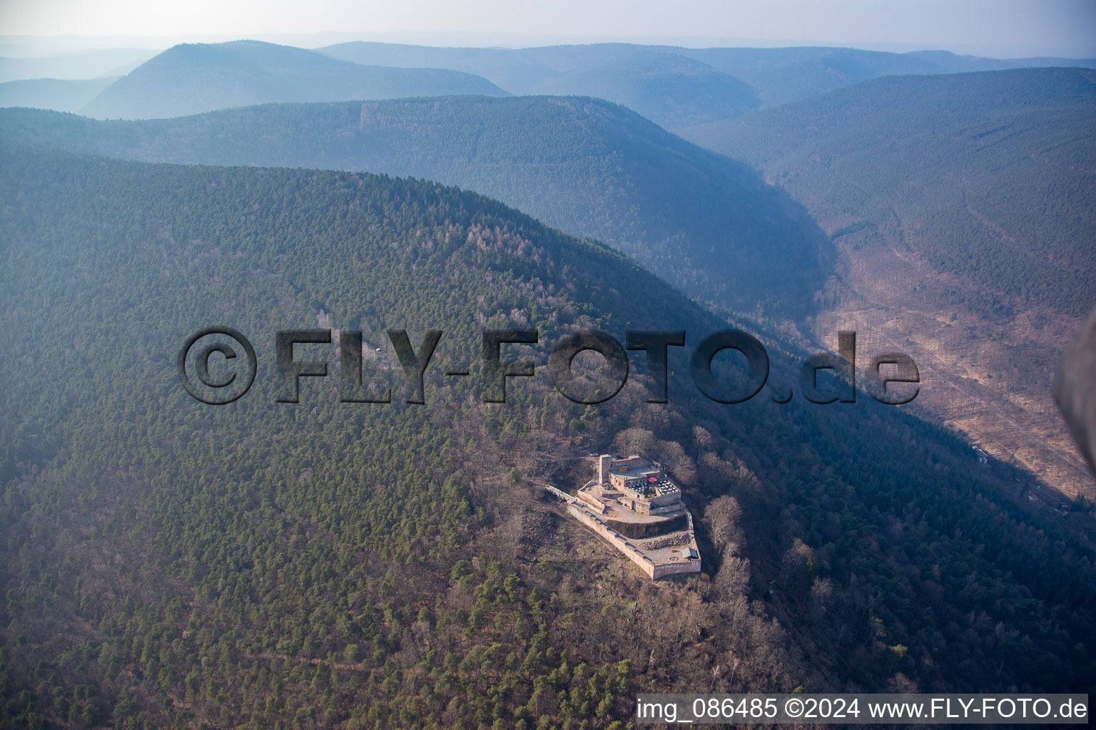 Aerial view of Rietburg in Rhodt unter Rietburg in the state Rhineland-Palatinate, Germany