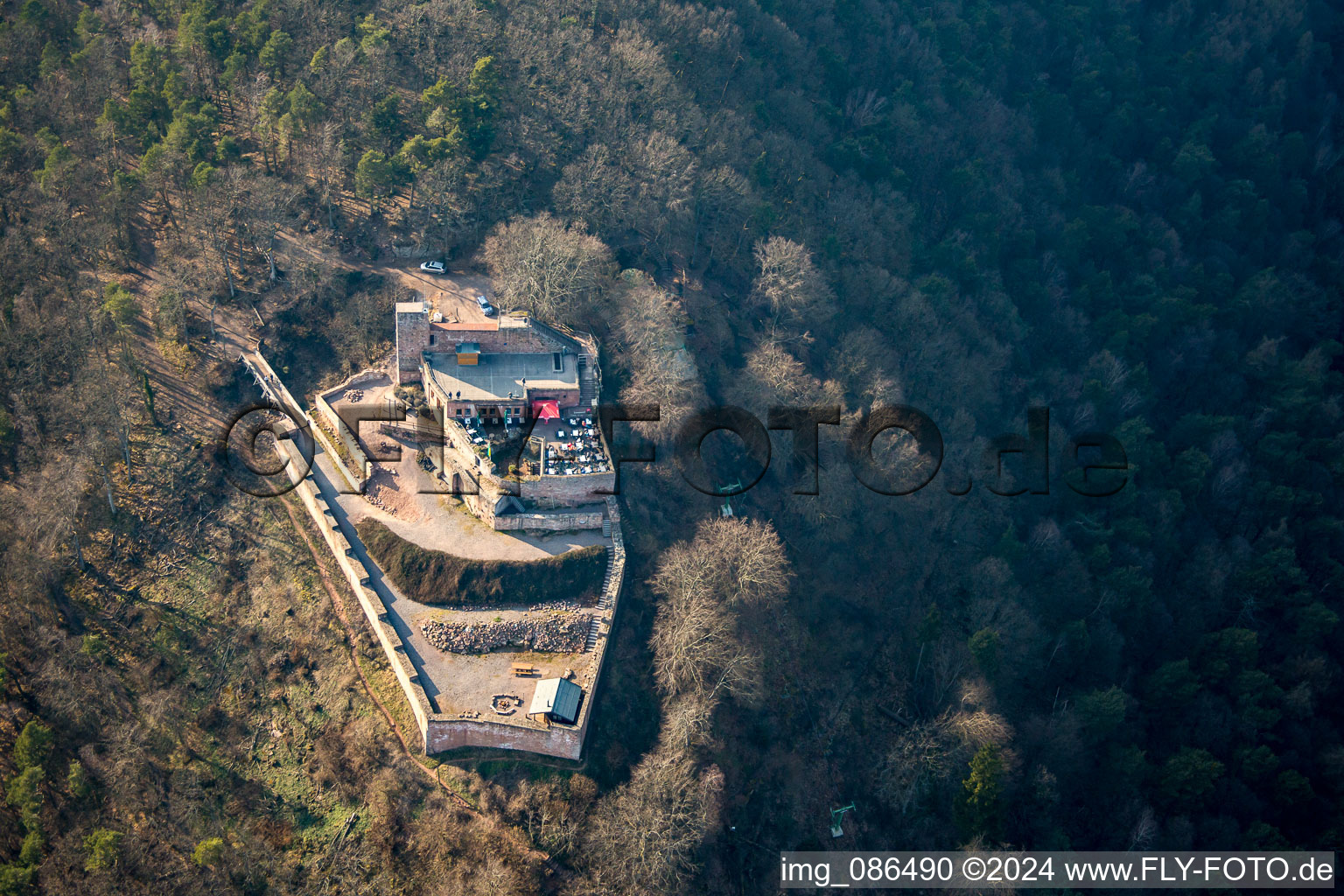 Rietburg in Rhodt unter Rietburg in the state Rhineland-Palatinate, Germany from above