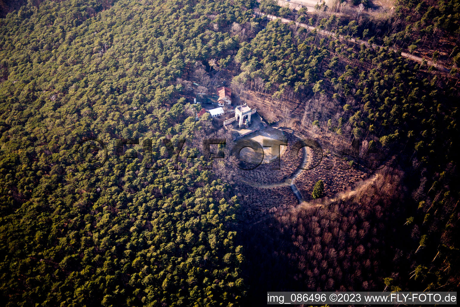 Aerial view of Victory and Peace Monument in Edenkoben in the state Rhineland-Palatinate, Germany