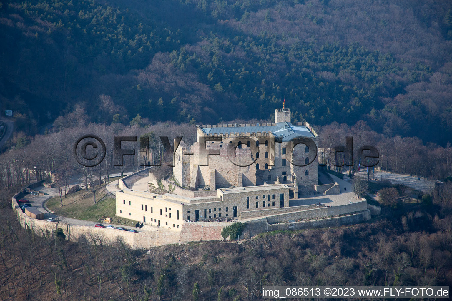 Aerial view of Hambach Castle in the district Diedesfeld in Neustadt an der Weinstraße in the state Rhineland-Palatinate, Germany