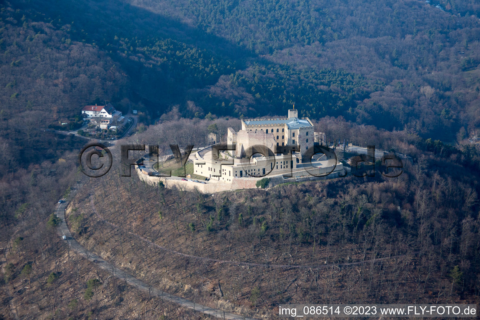 Aerial photograpy of Hambach Castle in the district Diedesfeld in Neustadt an der Weinstraße in the state Rhineland-Palatinate, Germany