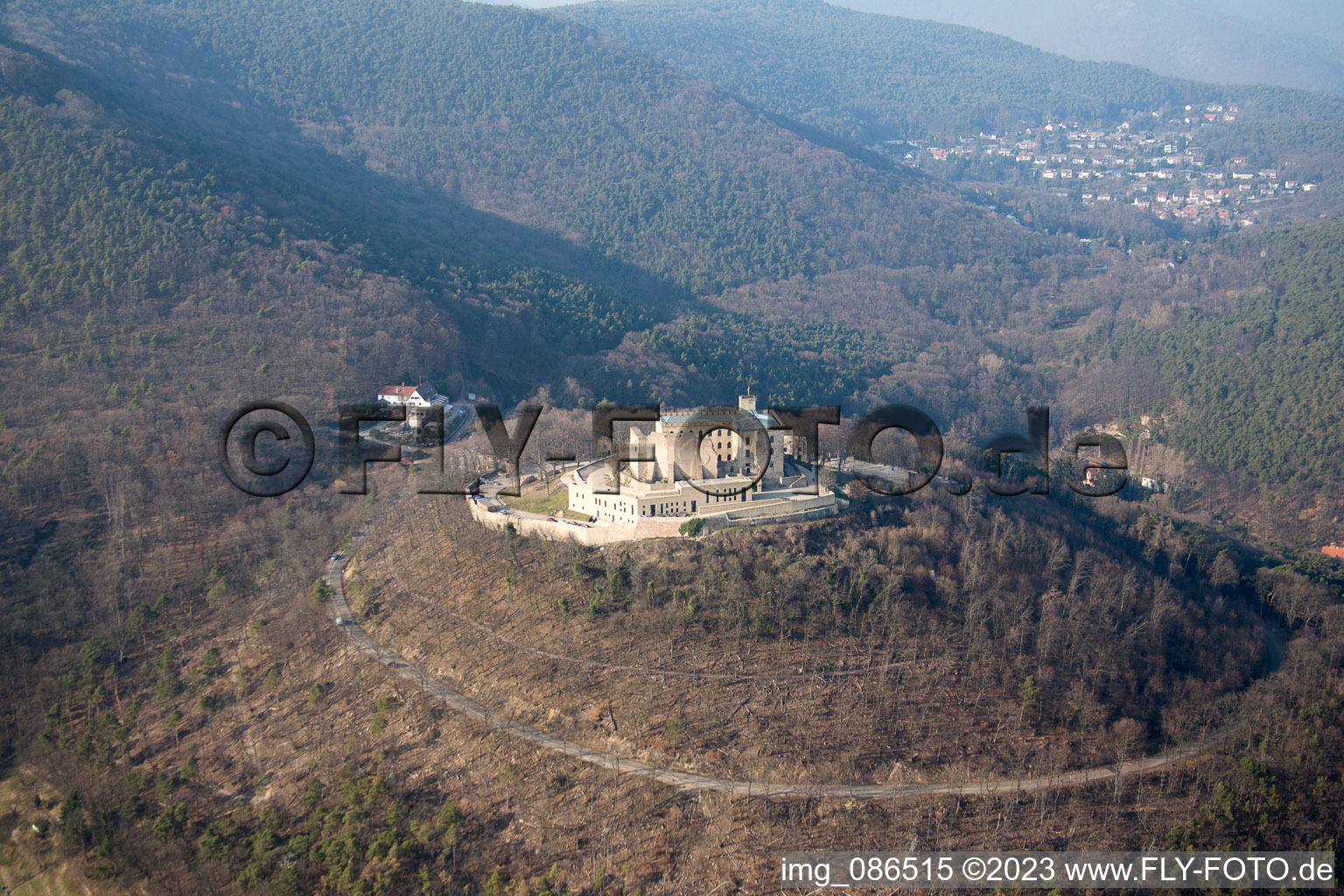 Oblique view of Hambach Castle in the district Diedesfeld in Neustadt an der Weinstraße in the state Rhineland-Palatinate, Germany