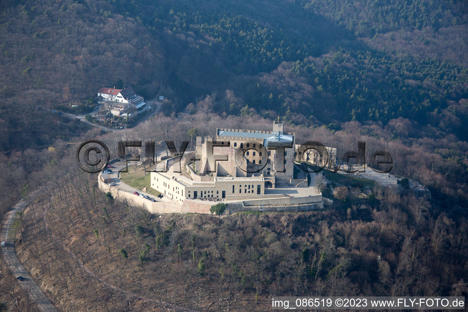 Hambach Castle in the district Diedesfeld in Neustadt an der Weinstraße in the state Rhineland-Palatinate, Germany seen from above