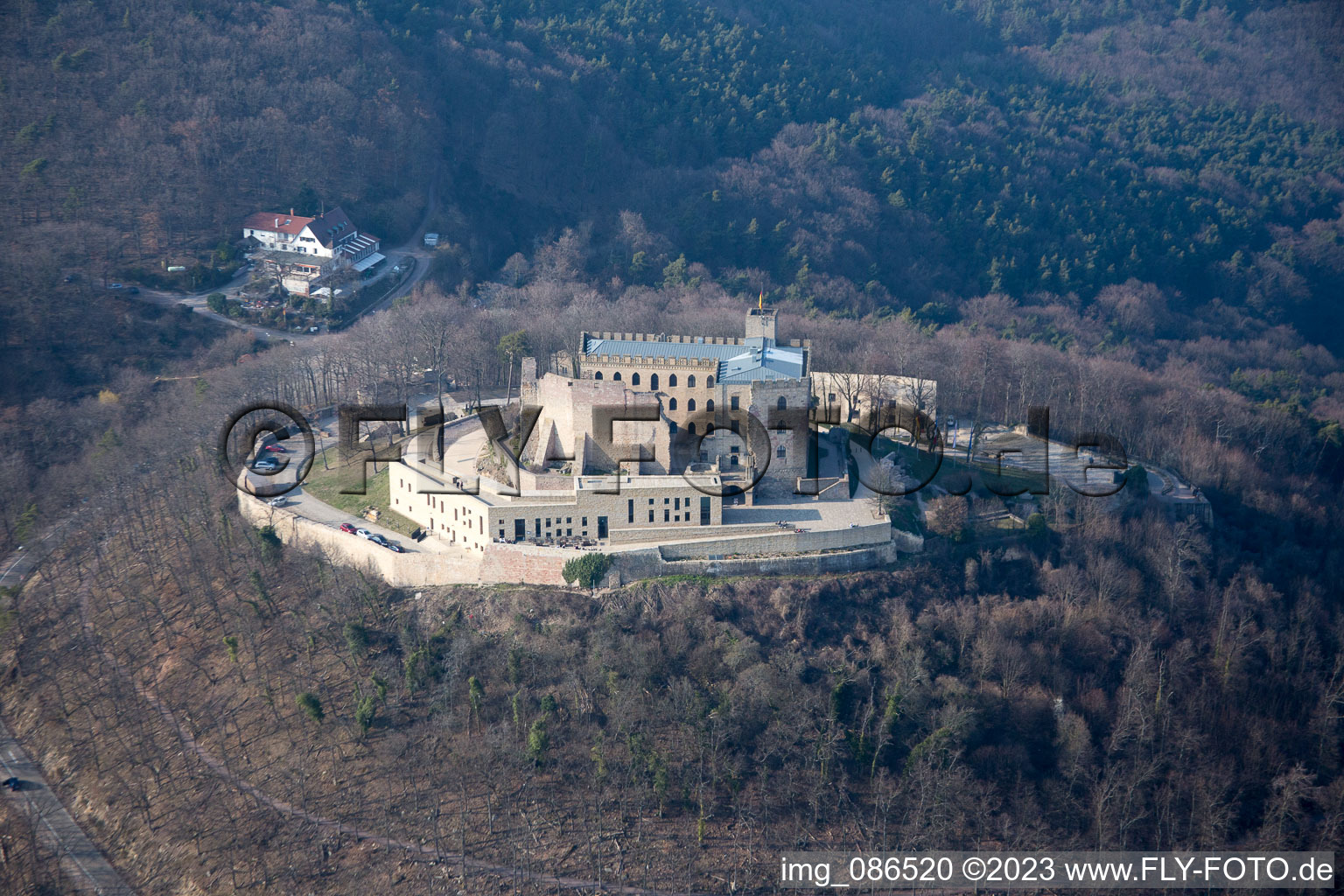 Hambach Castle in the district Diedesfeld in Neustadt an der Weinstraße in the state Rhineland-Palatinate, Germany from the plane