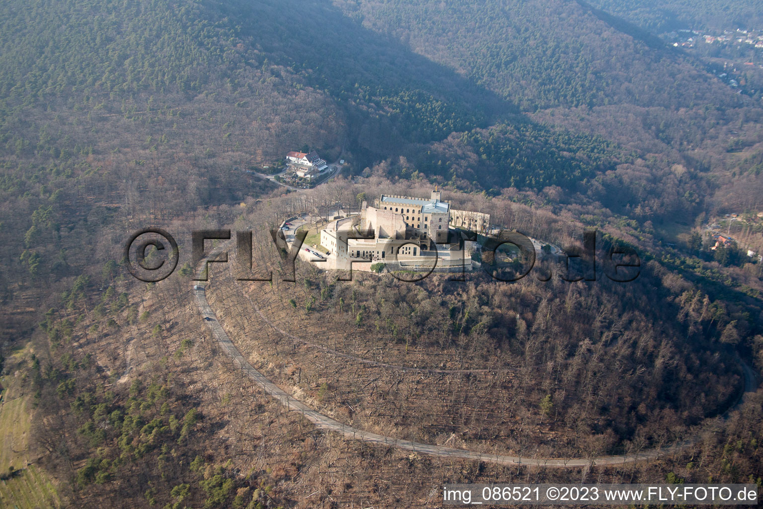 Bird's eye view of Hambach Castle in the district Diedesfeld in Neustadt an der Weinstraße in the state Rhineland-Palatinate, Germany