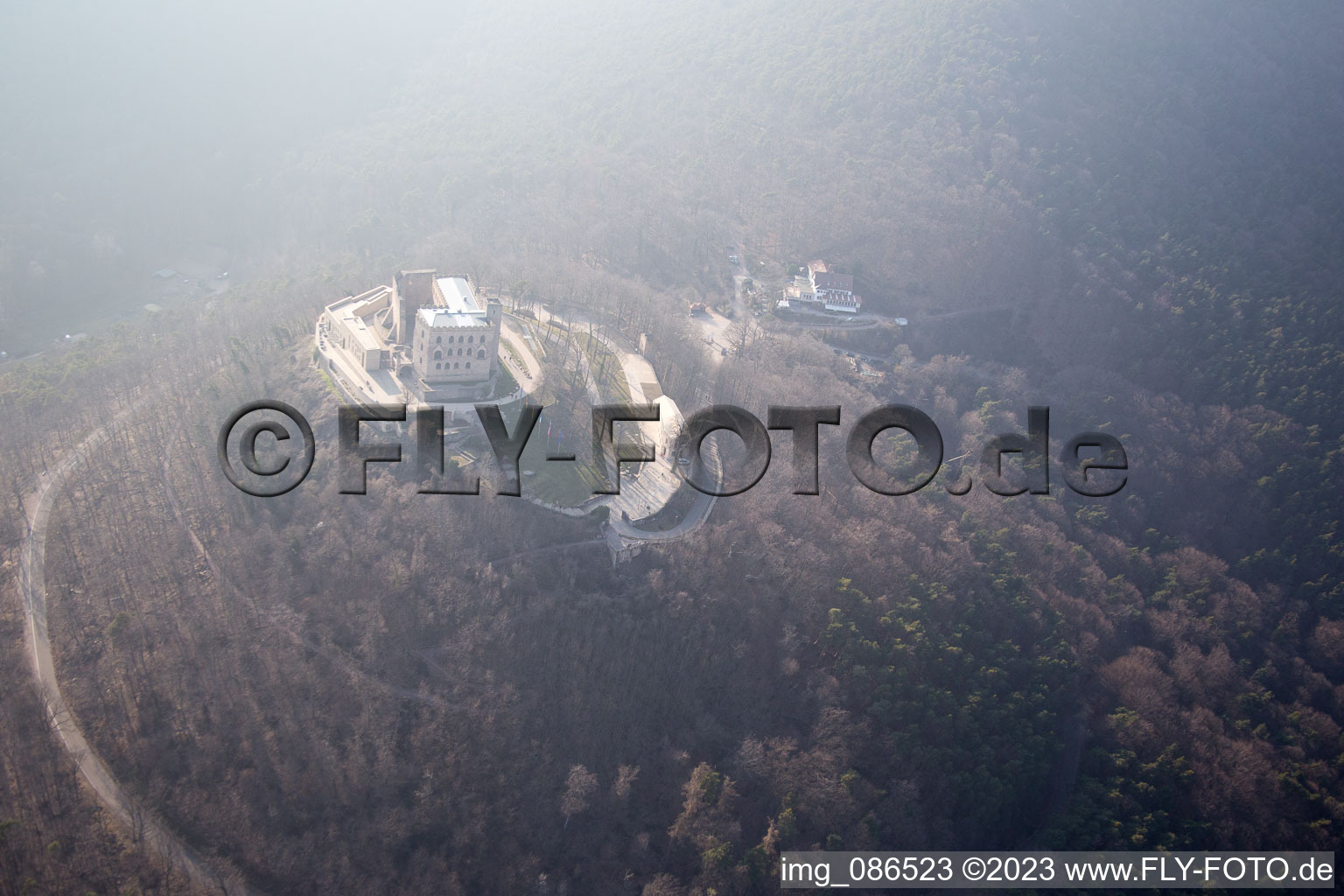 Hambach Castle in the district Diedesfeld in Neustadt an der Weinstraße in the state Rhineland-Palatinate, Germany viewn from the air