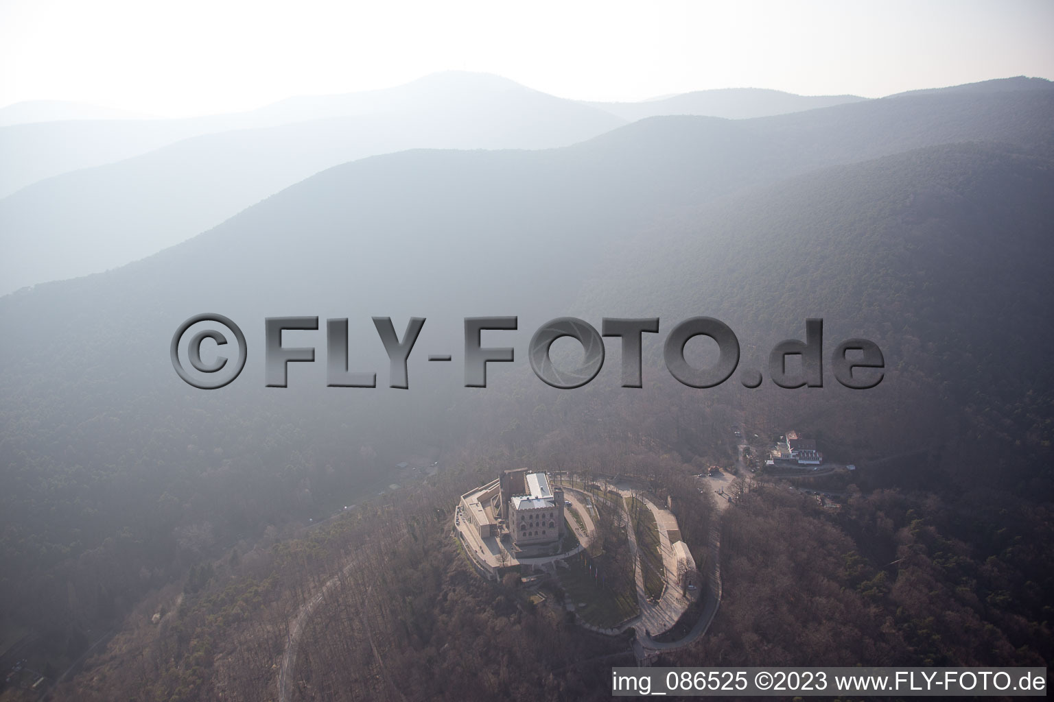 Drone image of Hambach Castle in the district Diedesfeld in Neustadt an der Weinstraße in the state Rhineland-Palatinate, Germany