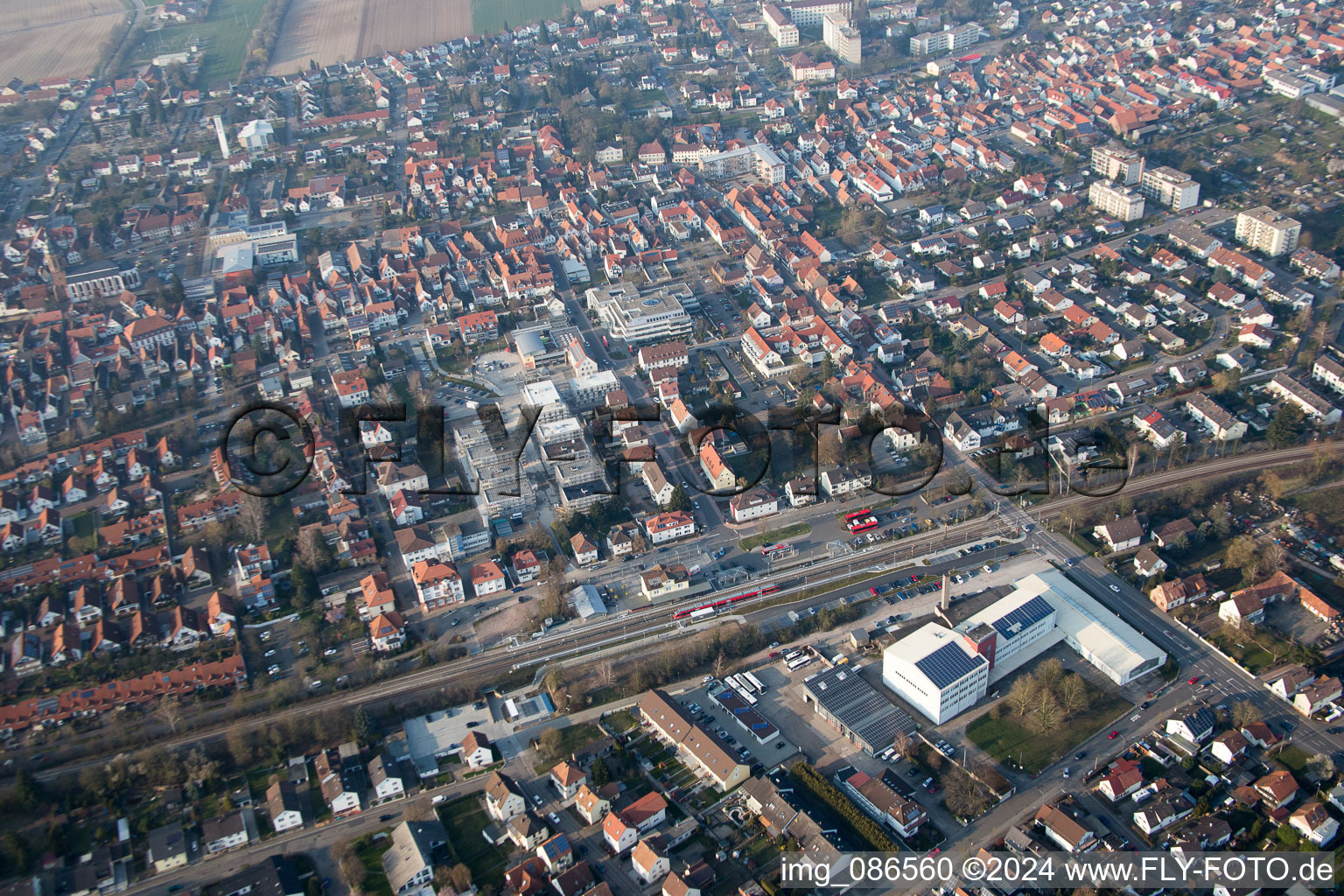 Drone recording of In the city center" New building of RiBa GmbH between Bismarck- and Gartenstr in Kandel in the state Rhineland-Palatinate, Germany